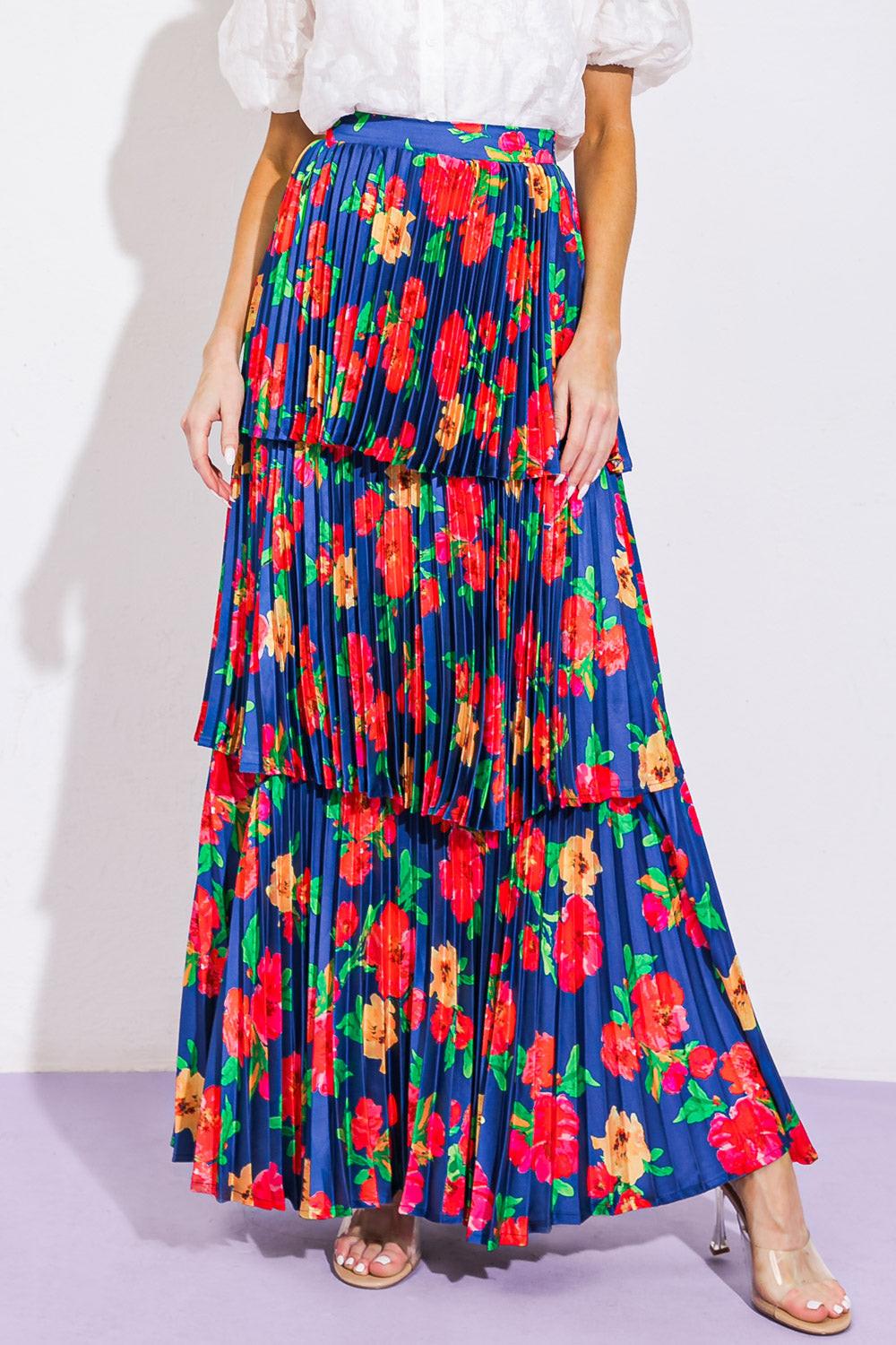 Unforgettable Muse Woven Skirt With Pleated Layered Design Side Zipper