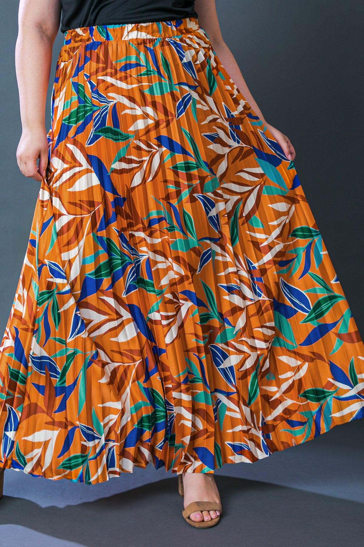 Feels Like Fall Woven Maxi Skirt Boho Pleated Flowing Silhouette Elastic Waist