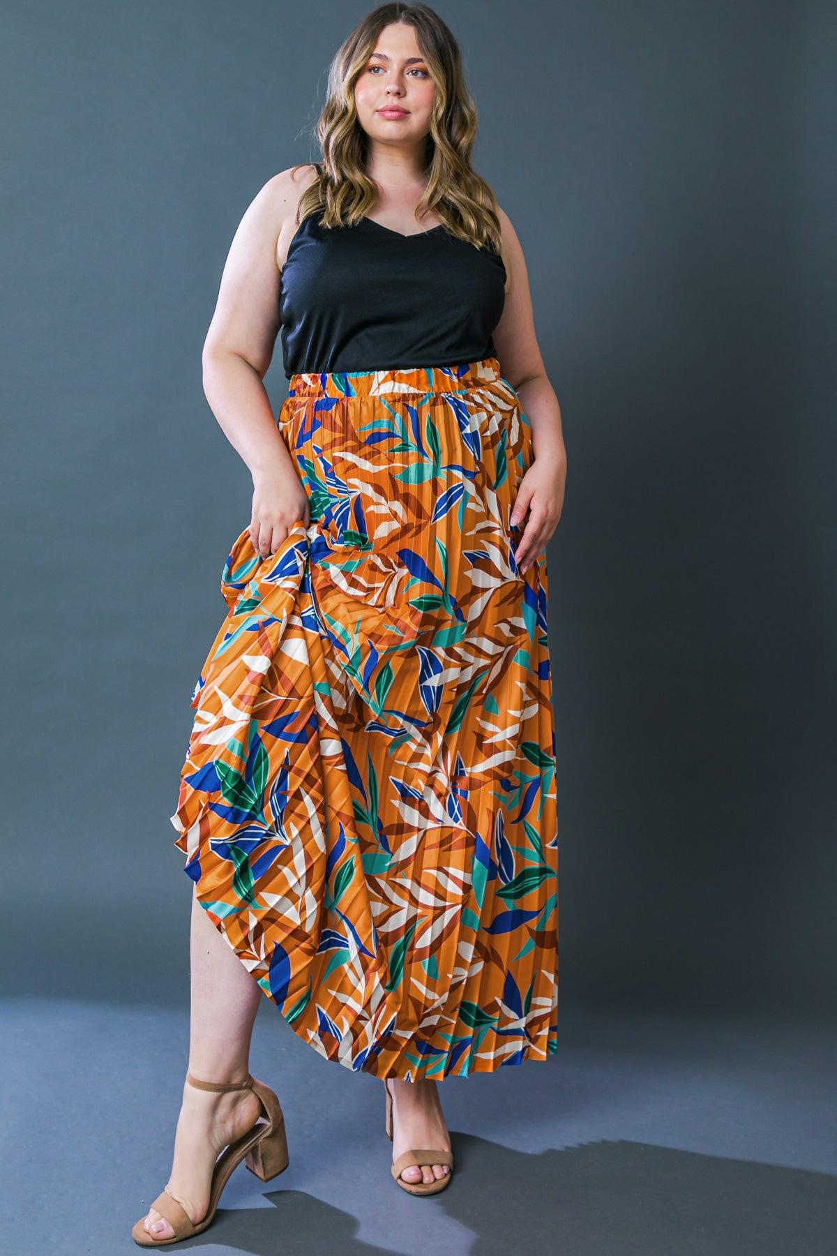 Feels Like Fall Woven Maxi Skirt Boho Pleated Flowing Silhouette Elastic Waist