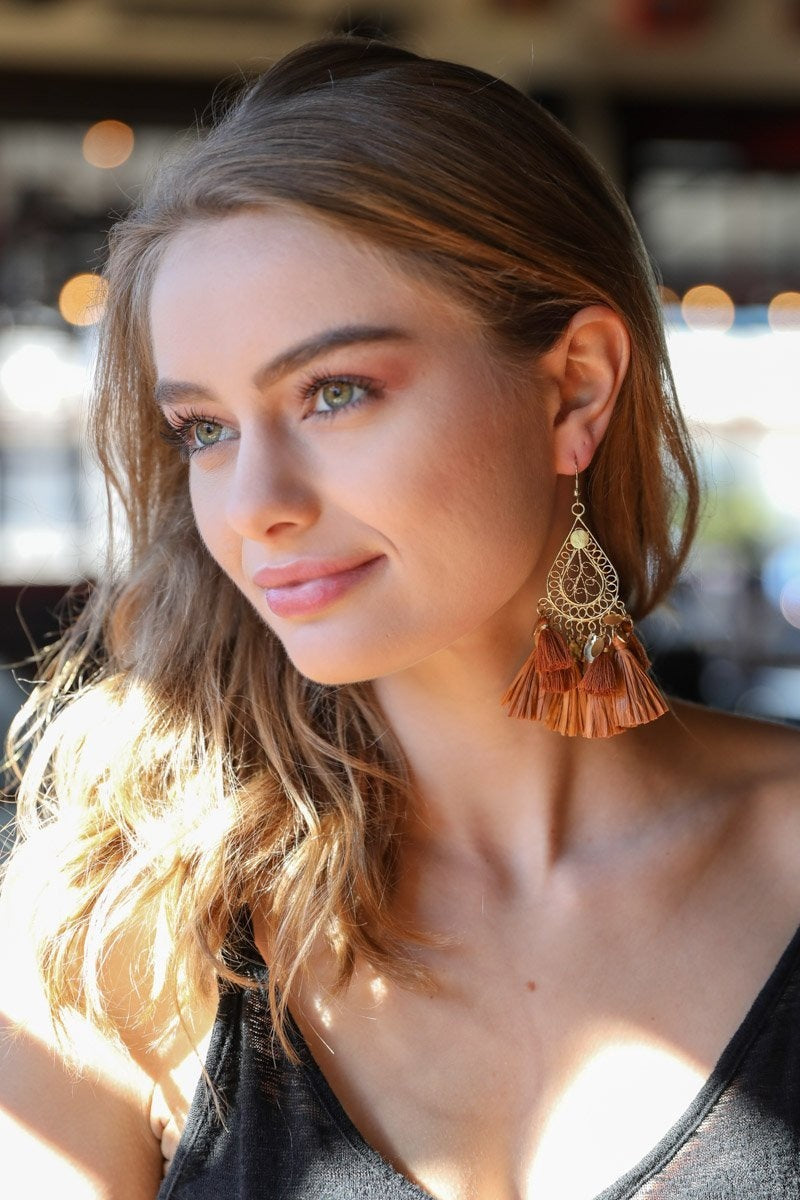 Filigree Raffia Tassel Earrings-Soul Flow Apparel