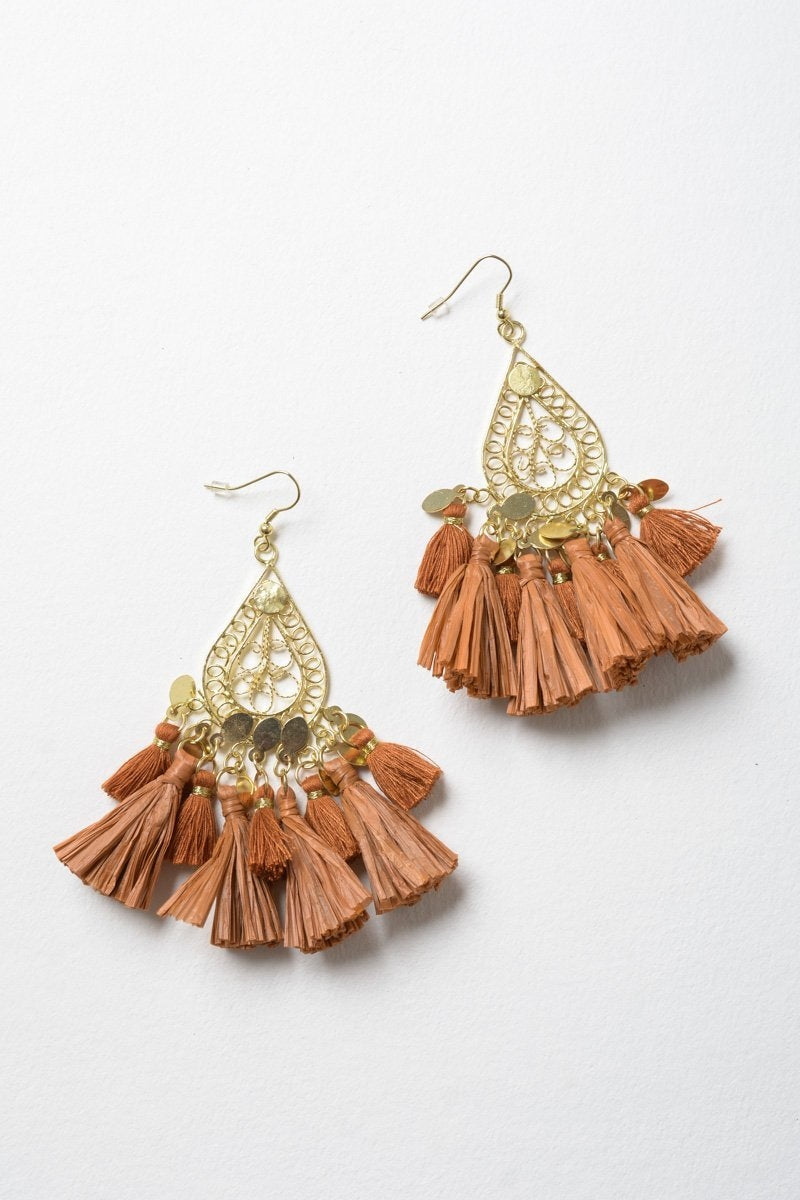 Filigree Raffia Tassel Earrings-Soul Flow Apparel