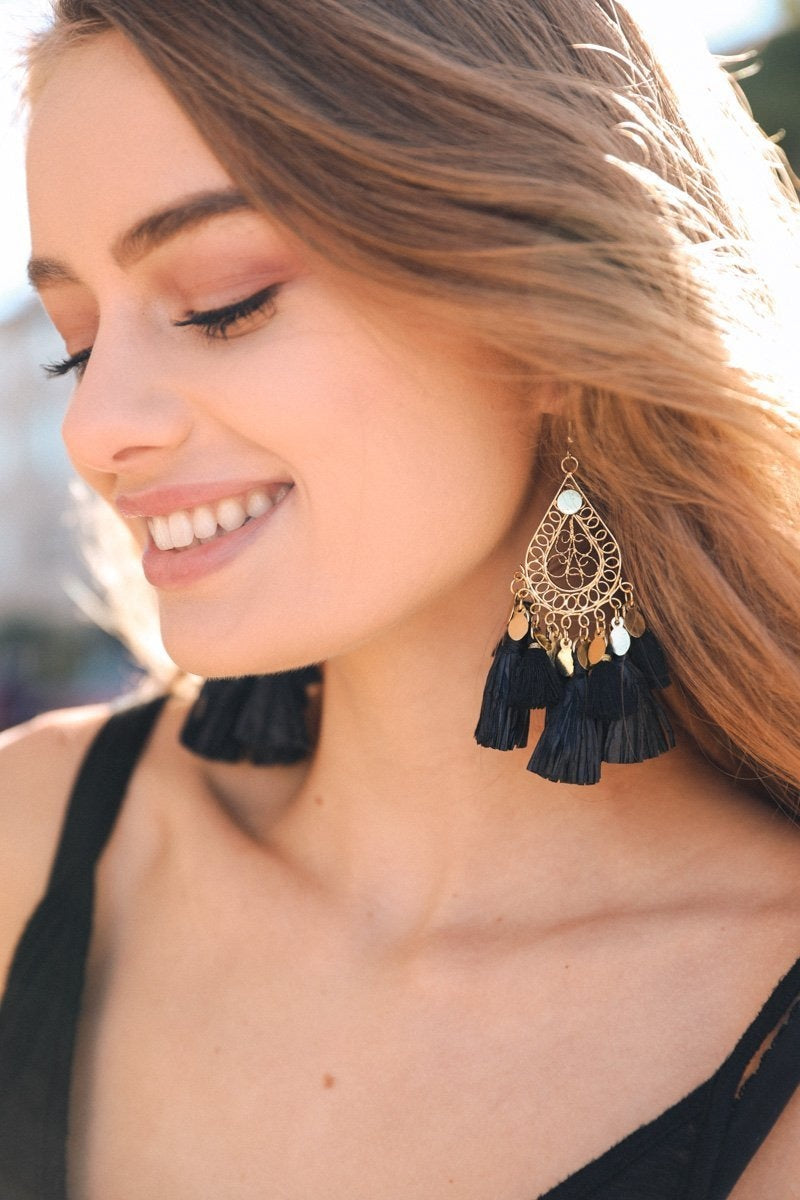 Filigree Raffia Tassel Earrings-Soul Flow Apparel