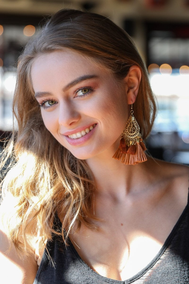 Filigree Raffia Tassel Earrings-Soul Flow Apparel