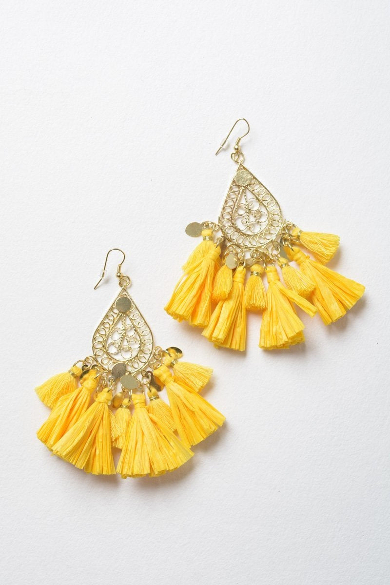 Filigree Raffia Tassel Earrings-Soul Flow Apparel