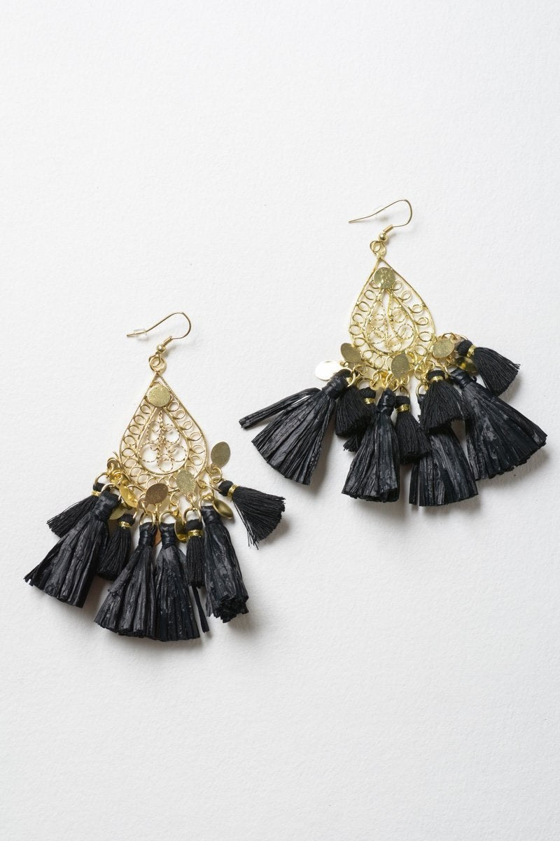 Filigree Raffia Tassel Earrings-Soul Flow Apparel