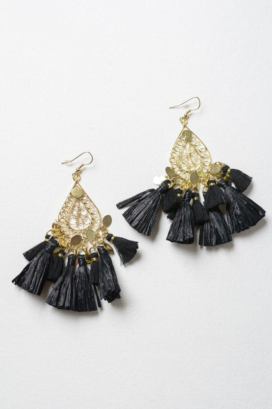 Filigree Raffia Tassel Earrings-Soul Flow Apparel