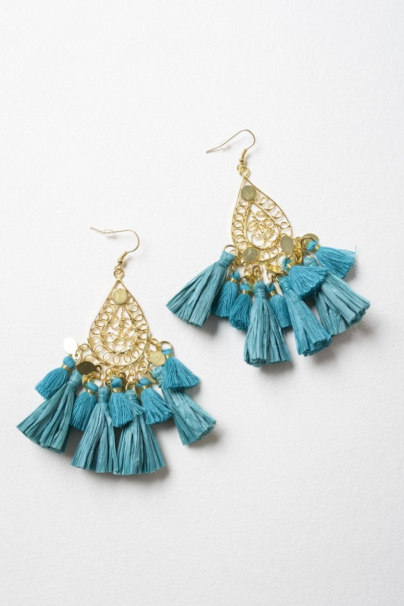 Filigree Raffia Tassel Earrings-Soul Flow Apparel