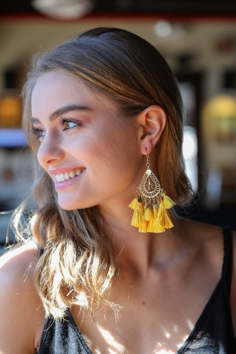 Filigree Raffia Tassel Earrings-Soul Flow Apparel