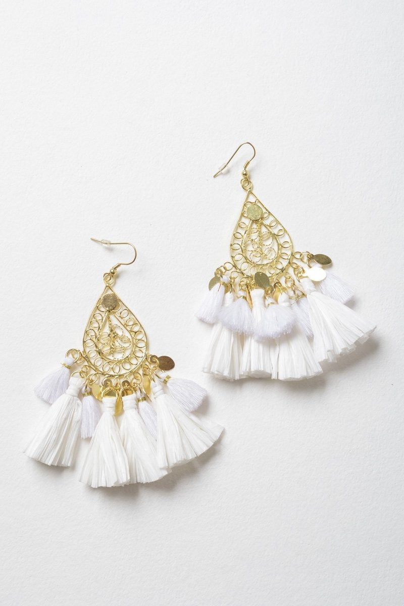 Filigree Raffia Tassel Earrings-Soul Flow Apparel