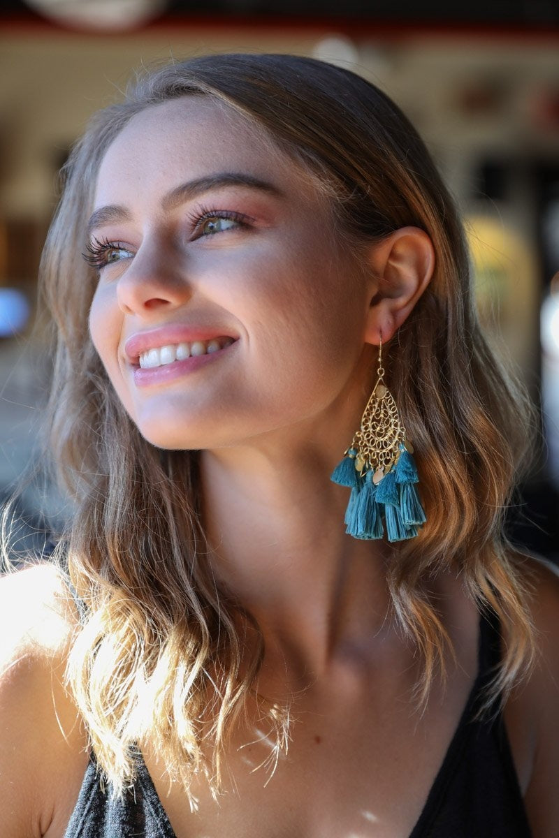 Filigree Raffia Tassel Earrings-Soul Flow Apparel