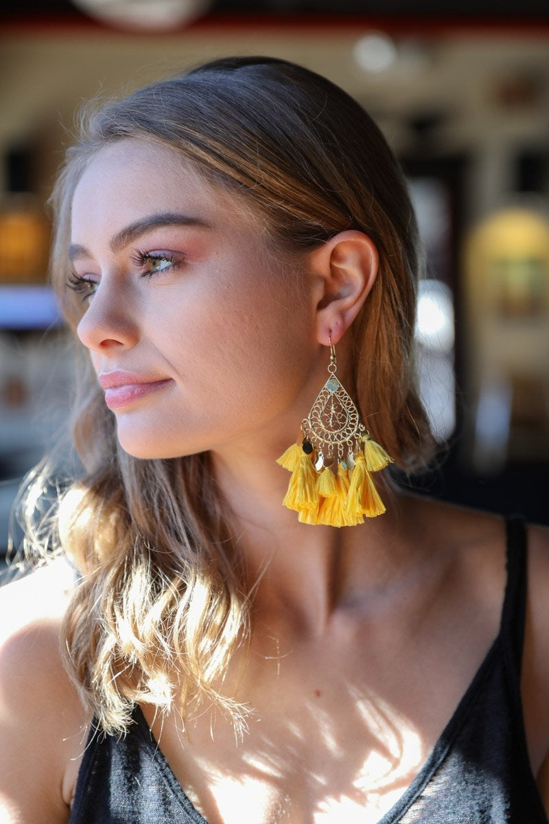 Filigree Raffia Tassel Earrings-Soul Flow Apparel