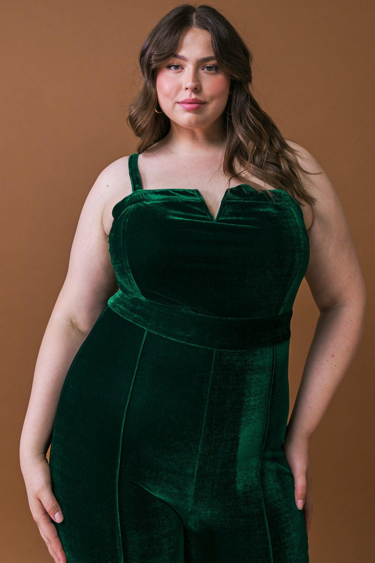 Blow A Kiss Velvet Jumpsuit With Front V Detail And Wide Leg