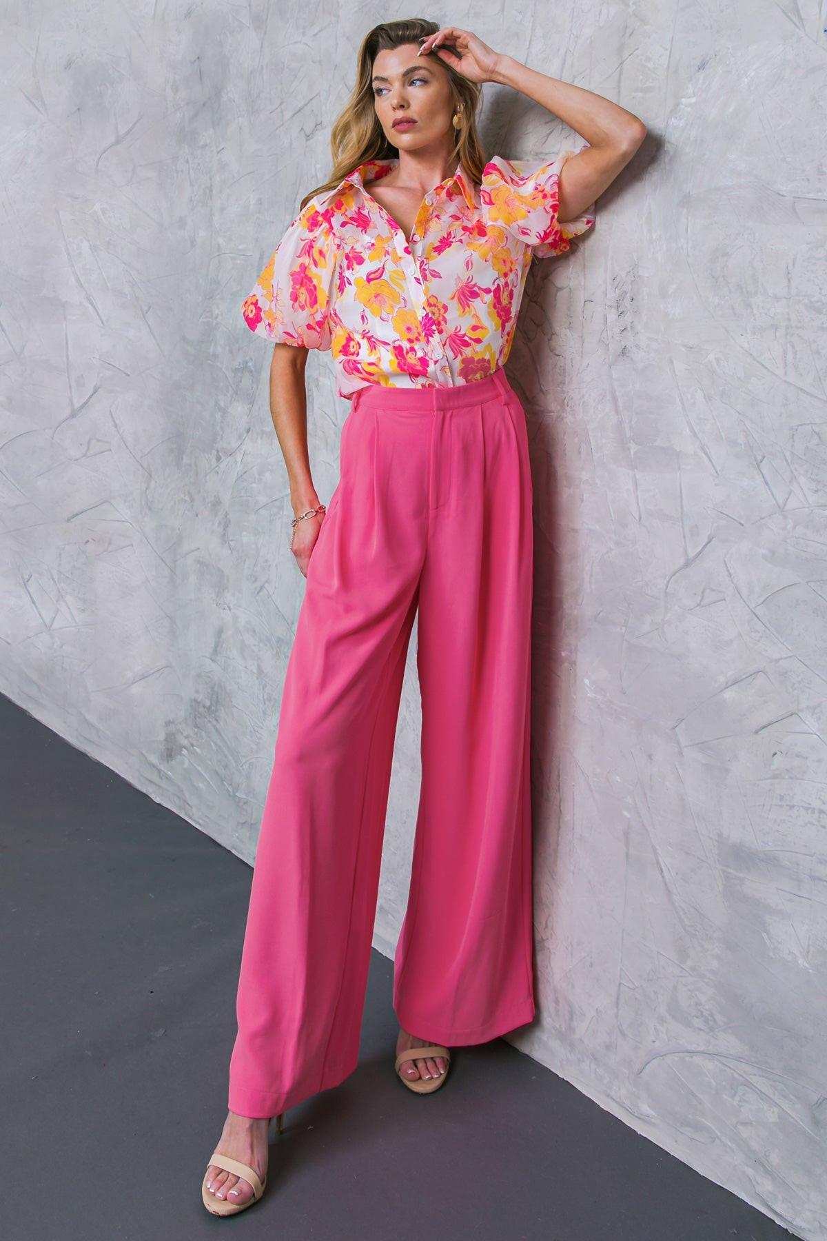 Upscale Aura Woven Pleated Wide Leg Trousers for Formal Wear