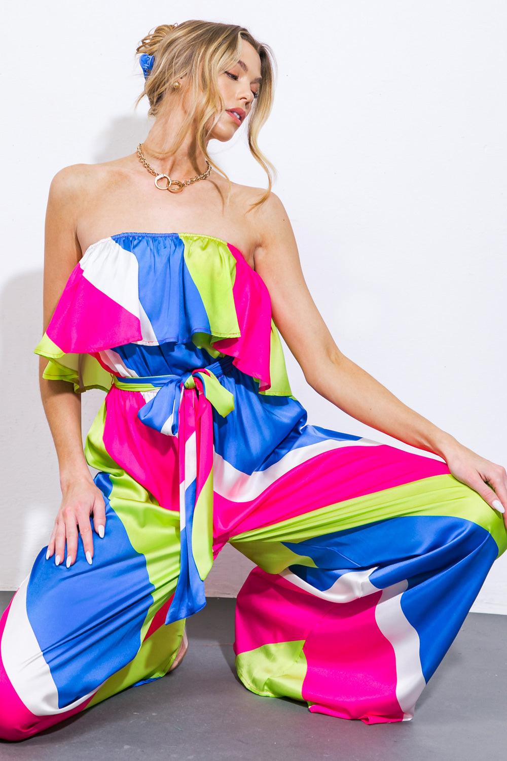 Broadwalk Dream Woven Jumpsuit With Flounce Neckline And Wide Leg