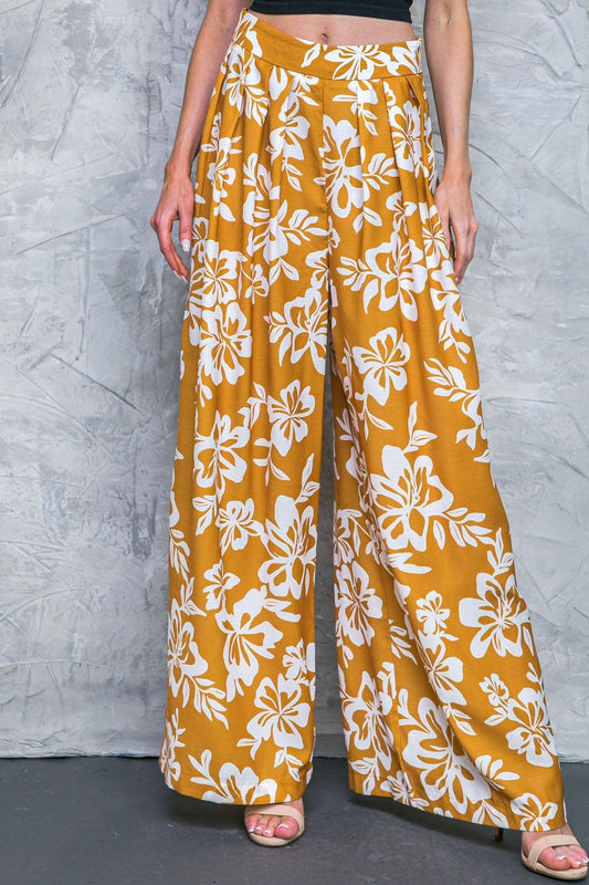 Let The Light In Brown Woven Pants With Wide Leg Front Pleats