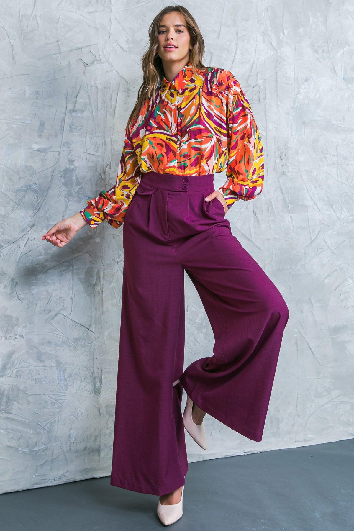 Delicate Feelings Woven Pants With Front Closure Front Pleats And Wide Leg