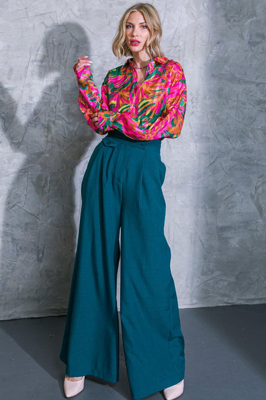 Delicate Feelings Woven Pants With Front Closure Front Pleats And Wide Leg