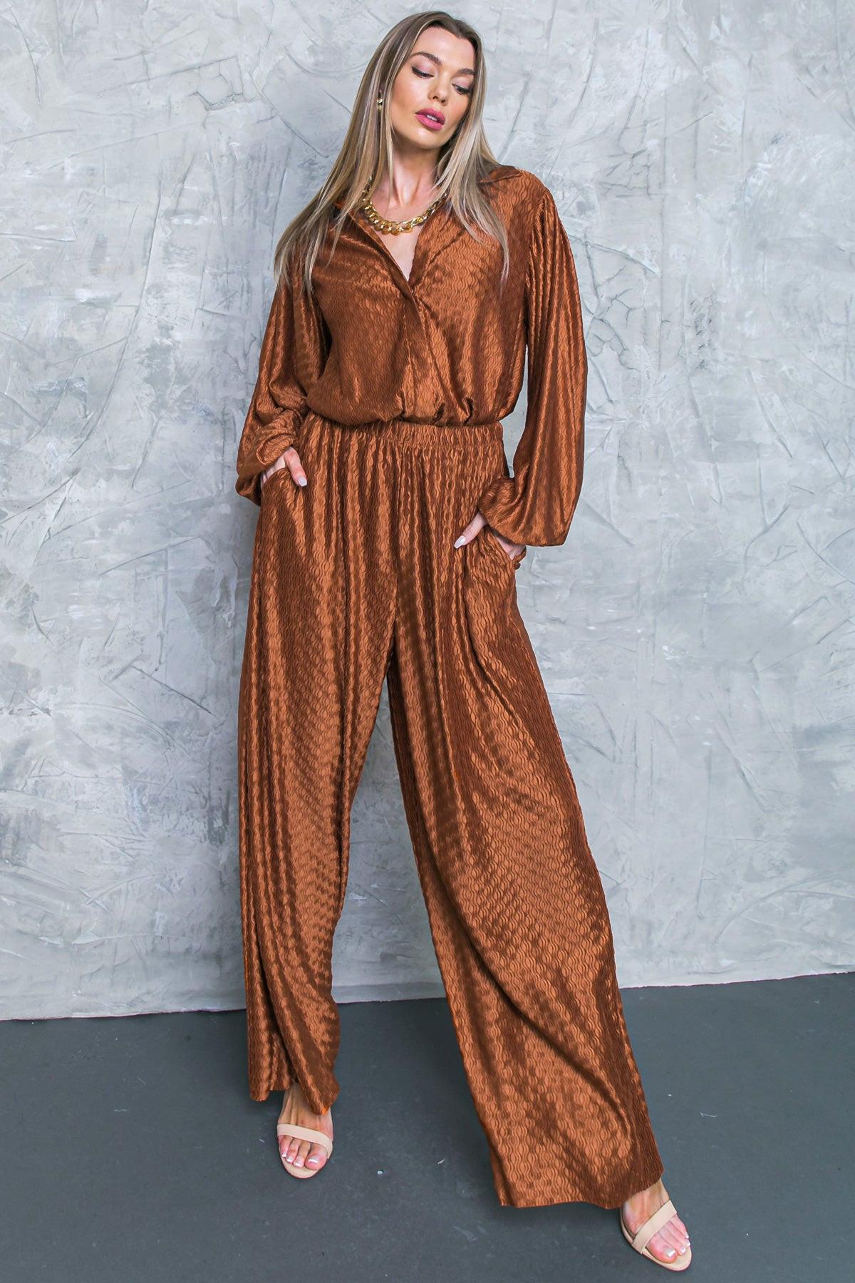 Regal Romance Woven Pants Elastic Waist Flattering Fit
