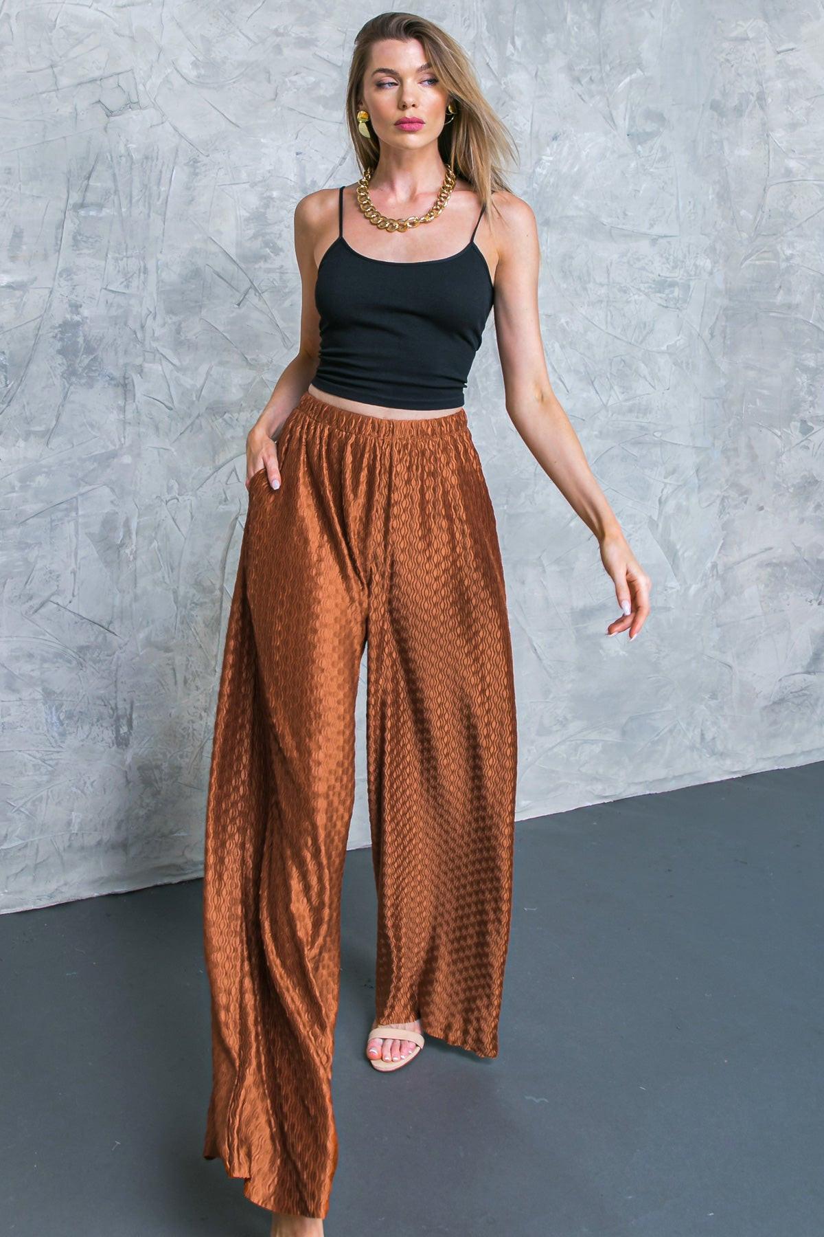 Regal Romance Woven Pants Elastic Waist Flattering Fit