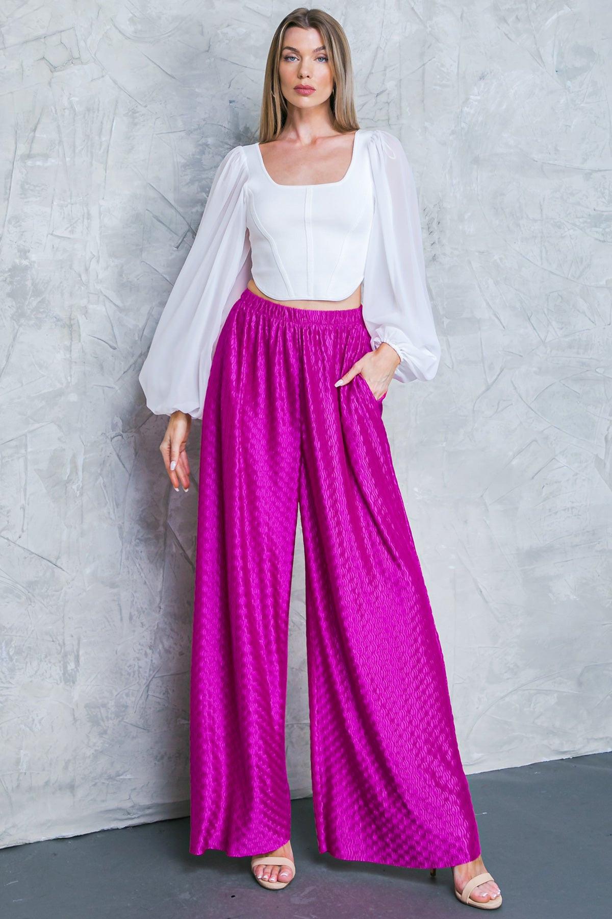 Regal Romance Woven Pants Elastic Waist Flattering Fit