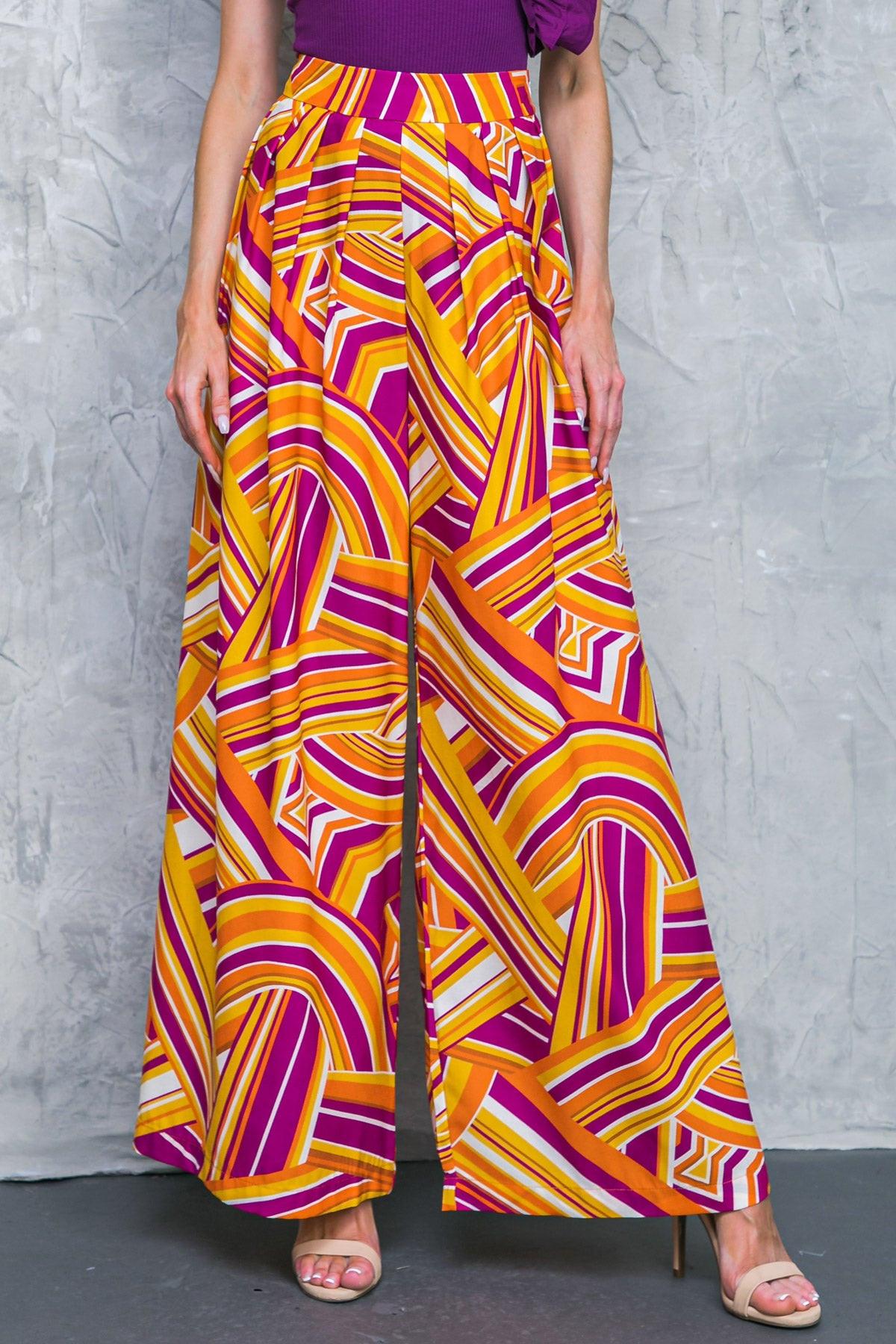 Lively Cham Printed Woven Pants With Pleated Front And Side Zip Closure