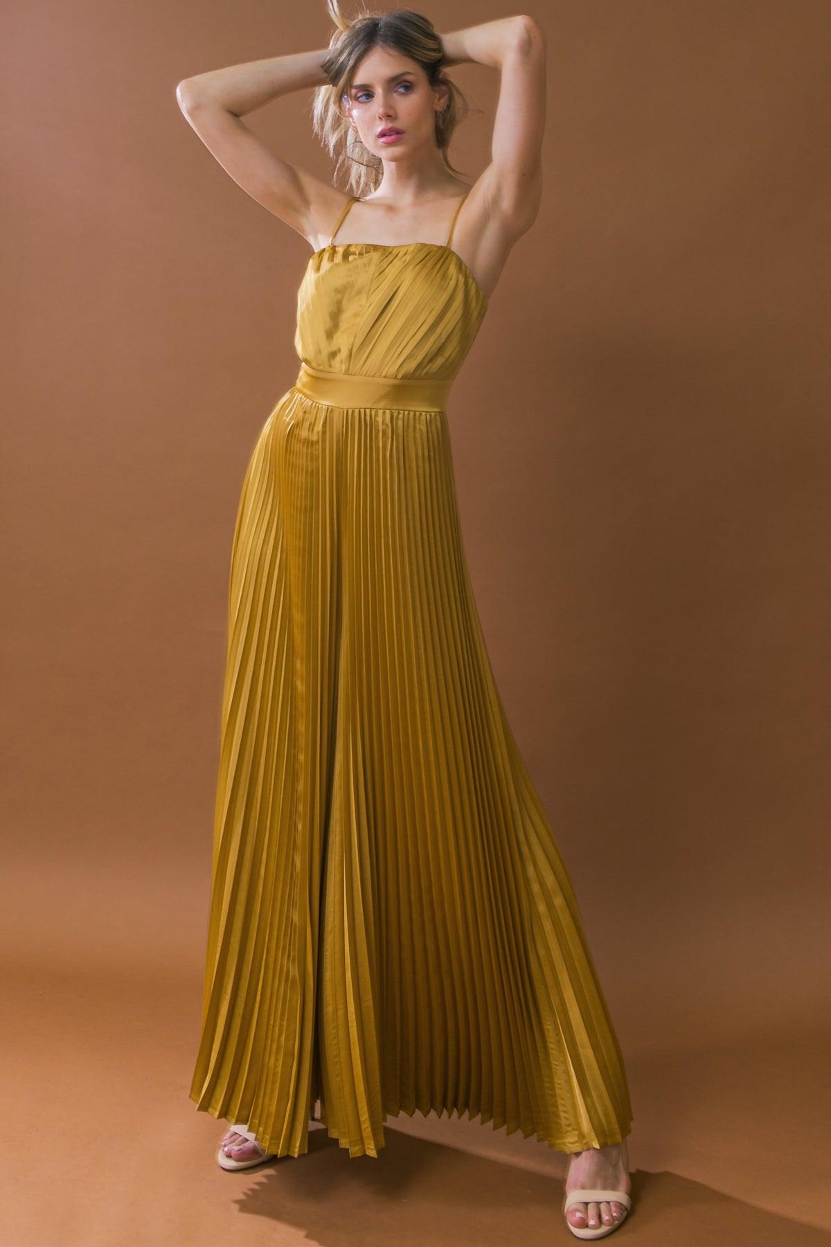 Blissful Love Woven Jumpsuit Pleated Bodice Wide Leg With Back Zipper