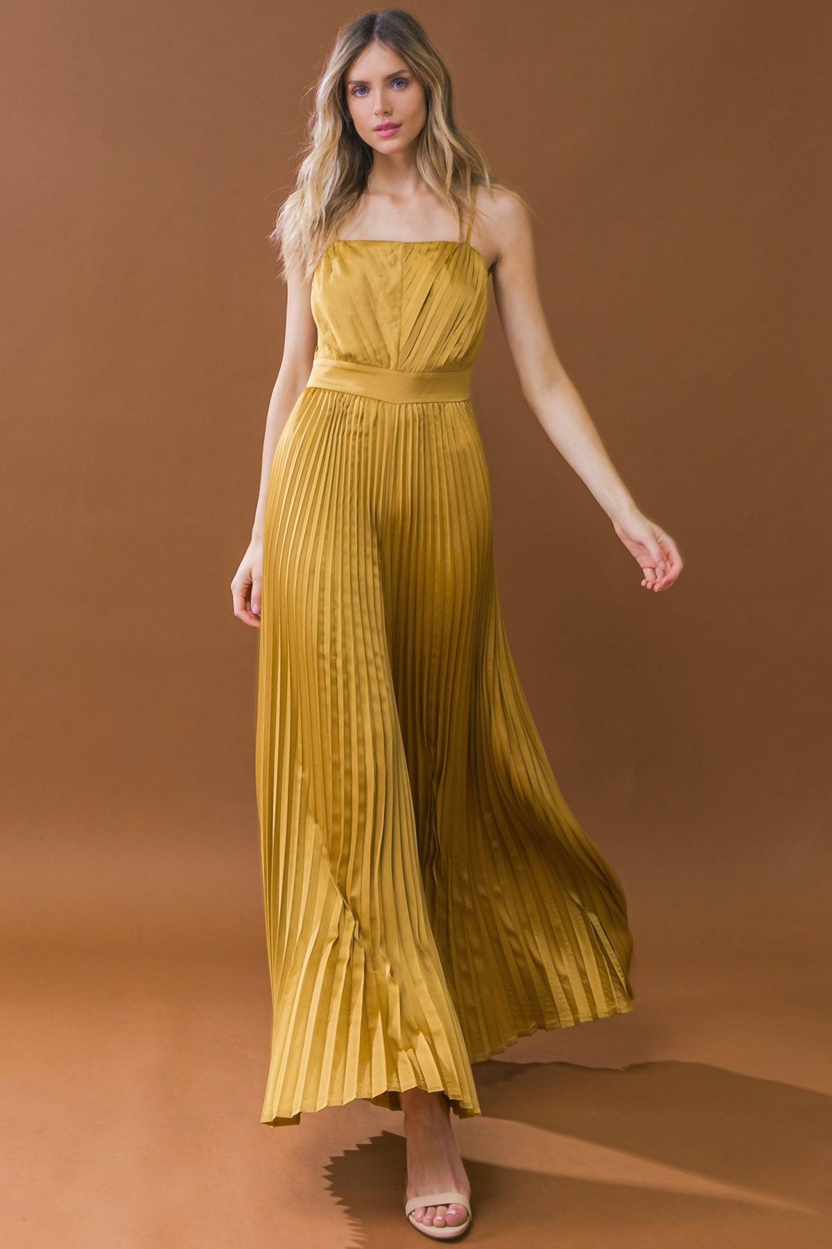 Blissful Love Woven Jumpsuit Pleated Bodice Wide Leg With Back Zipper