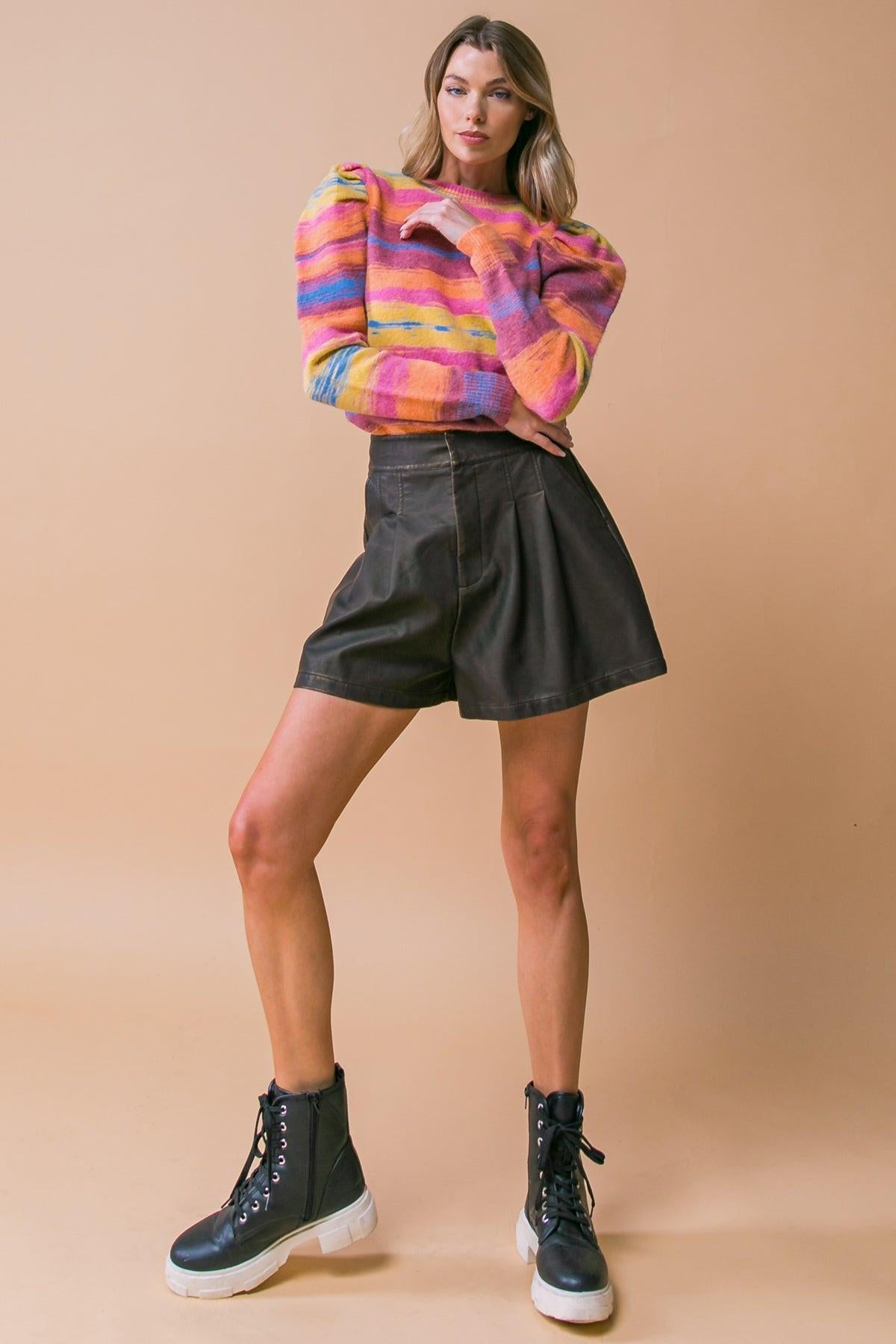 My Greatest Joy Washed Faux Leather High Waist Shorts With Side Pockets