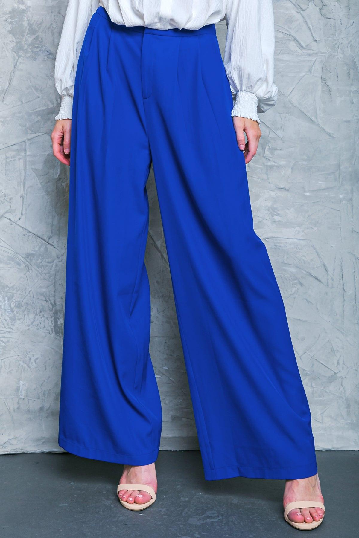 Boss Babe Woven Wide Leg Pants With Pleats And Front Closure With Side Pockets