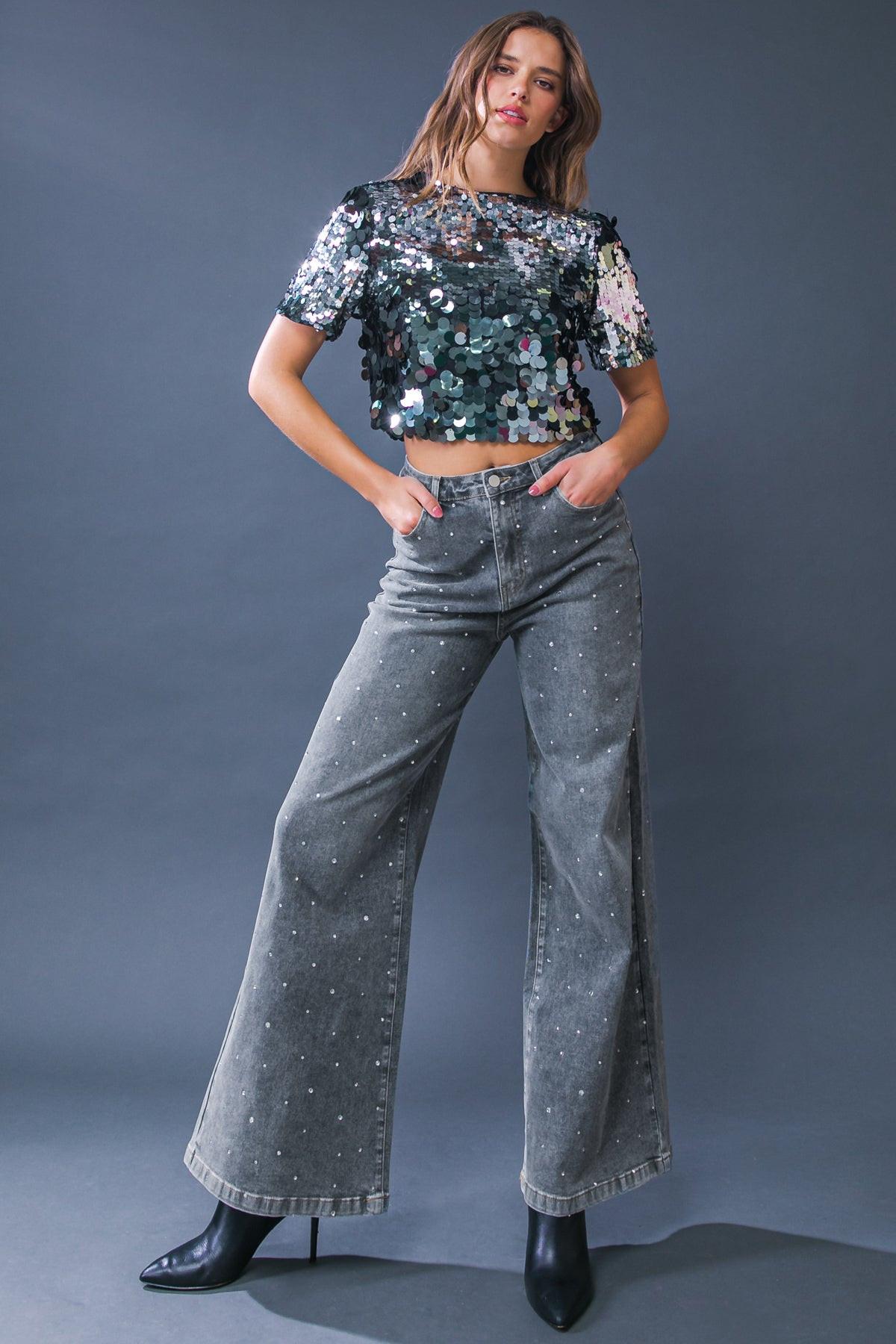 Take The Chance Denim Pants With Embellished Front Pockets Slim Fit