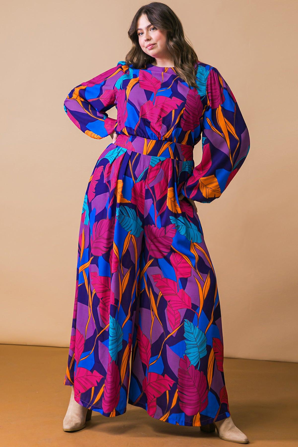 Woven Jumpsuit With Round Neckline Front Pant Pleat And Wide Leg Back Zipper