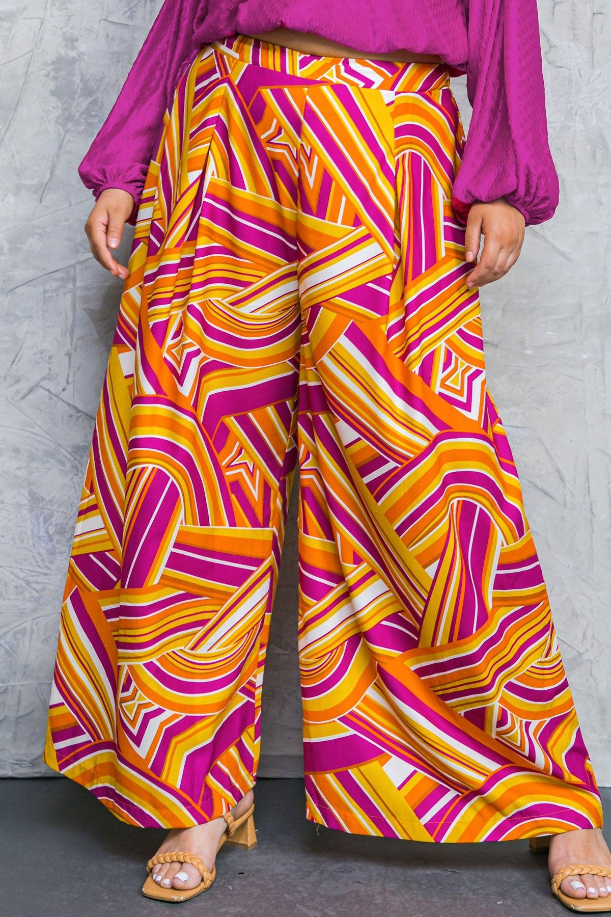 Lively Cham Printed Woven Pants With Pleated Front And Side Zip Closure