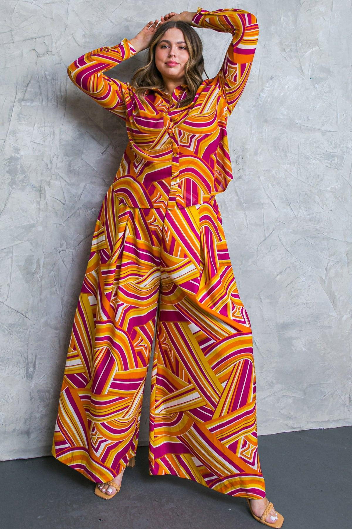 Lively Cham Printed Woven Pants With Pleated Front And Side Zip Closure