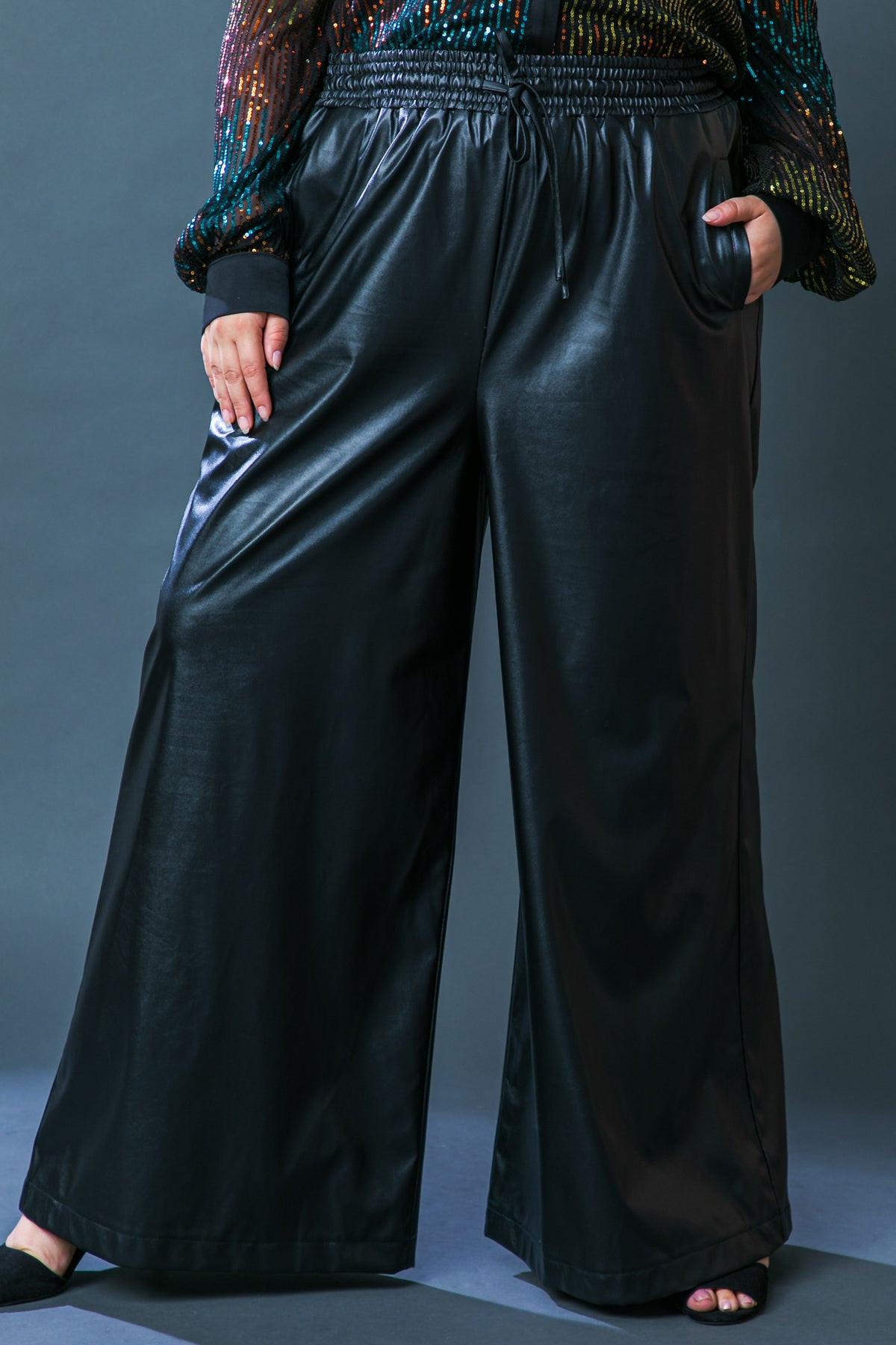 Iconic Reputation Leather Pants With Elastic Waist And Tie Detail