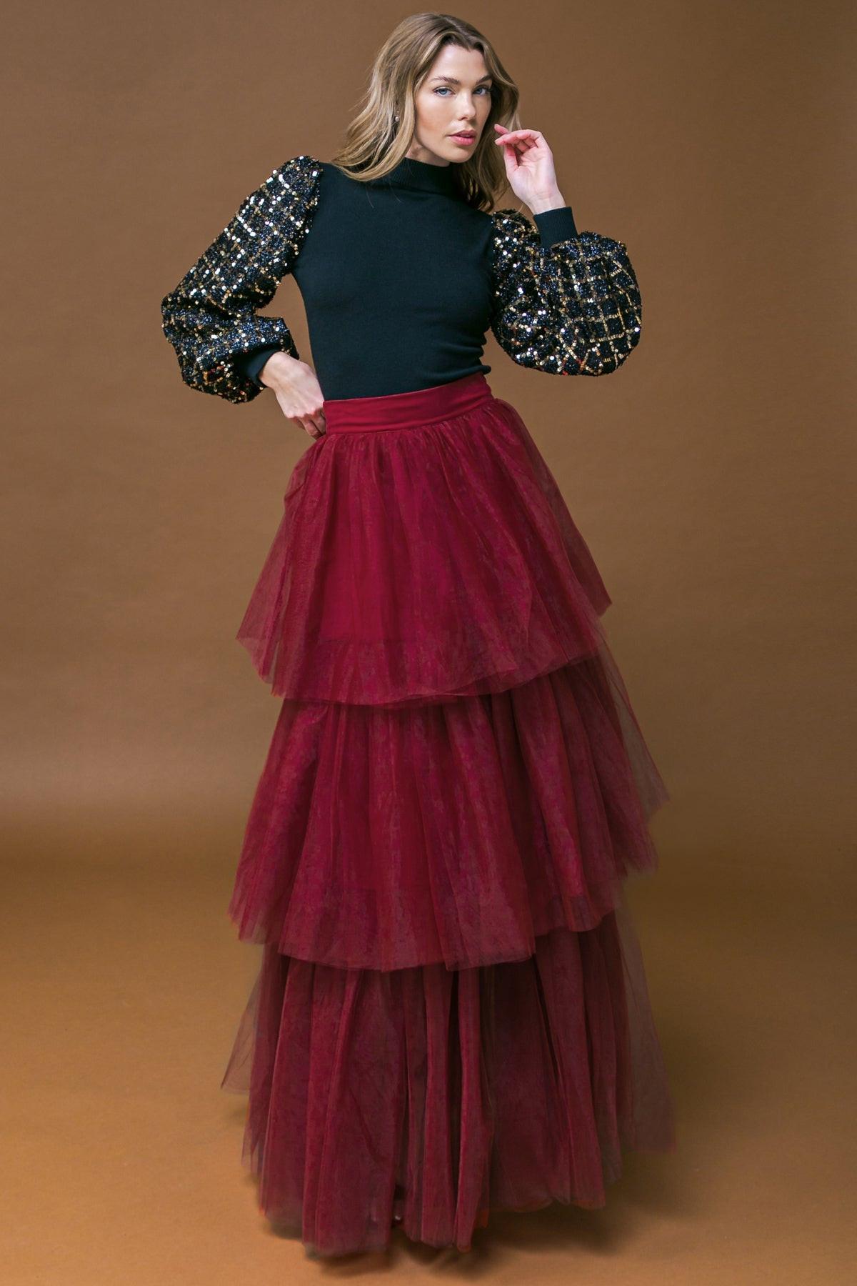 Party Tomorrow Night Mock Neck Knit Top With Sequin Sleeves