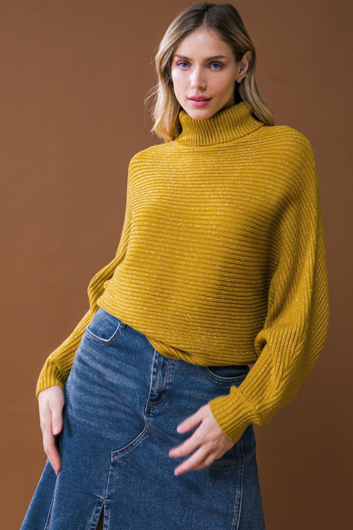 Love So Sweet Sweater Top Dolman Sleeve Turtle Neck Knit