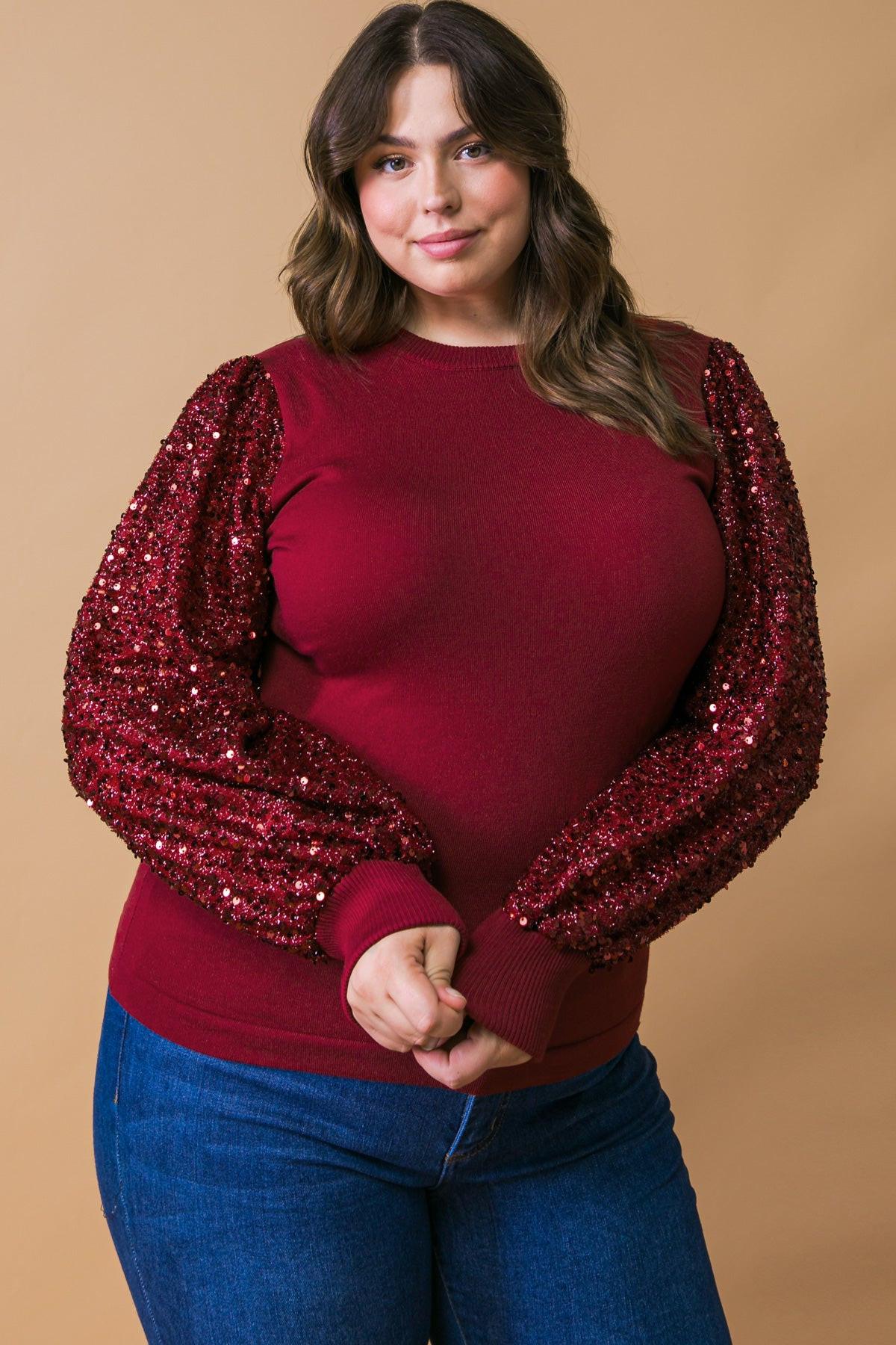Feeling The Fun Sequin Puff Sleeve Knit Sweater Top