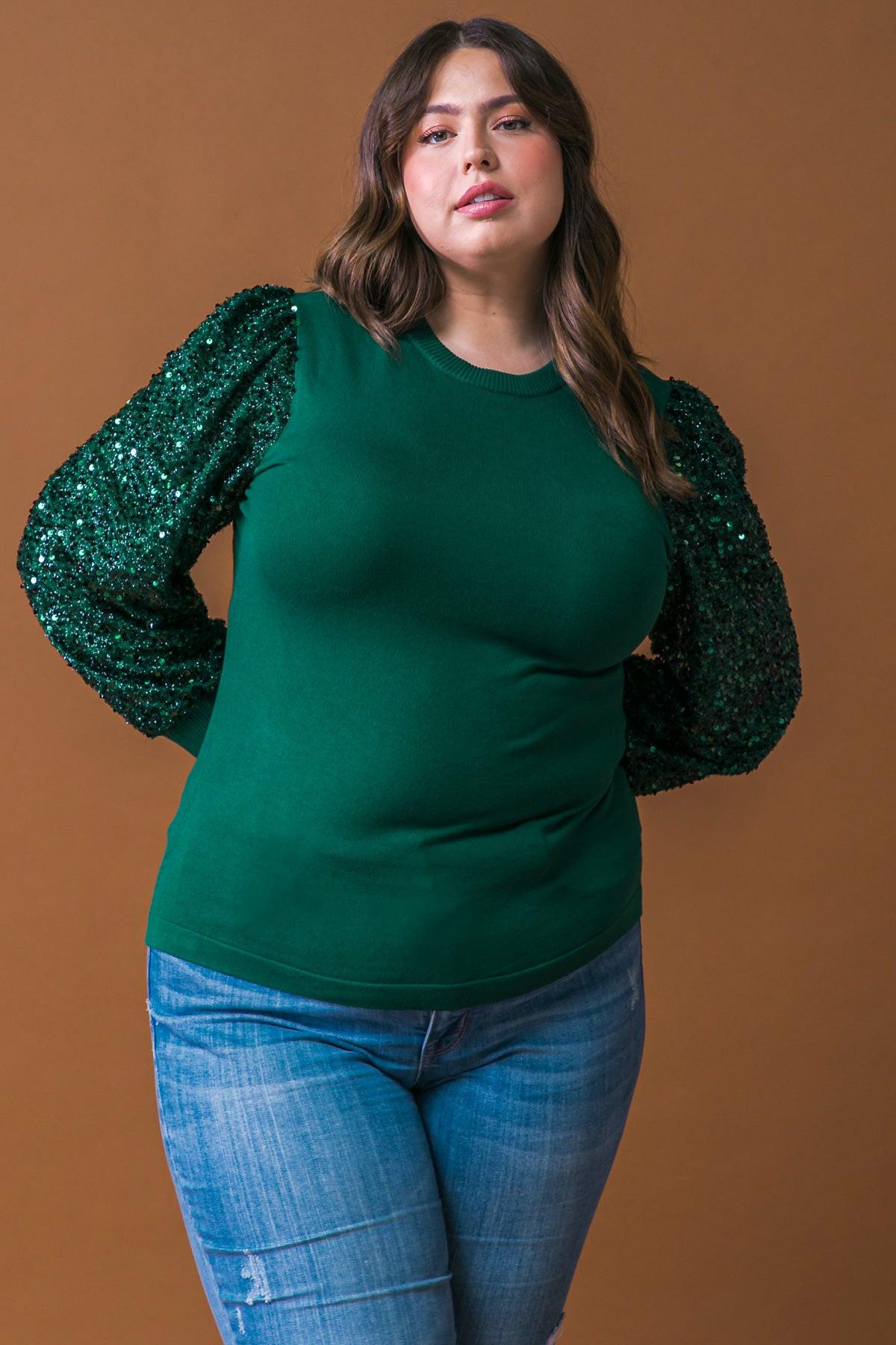 Feeling The Fun Sequin Puff Sleeve Knit Sweater Top