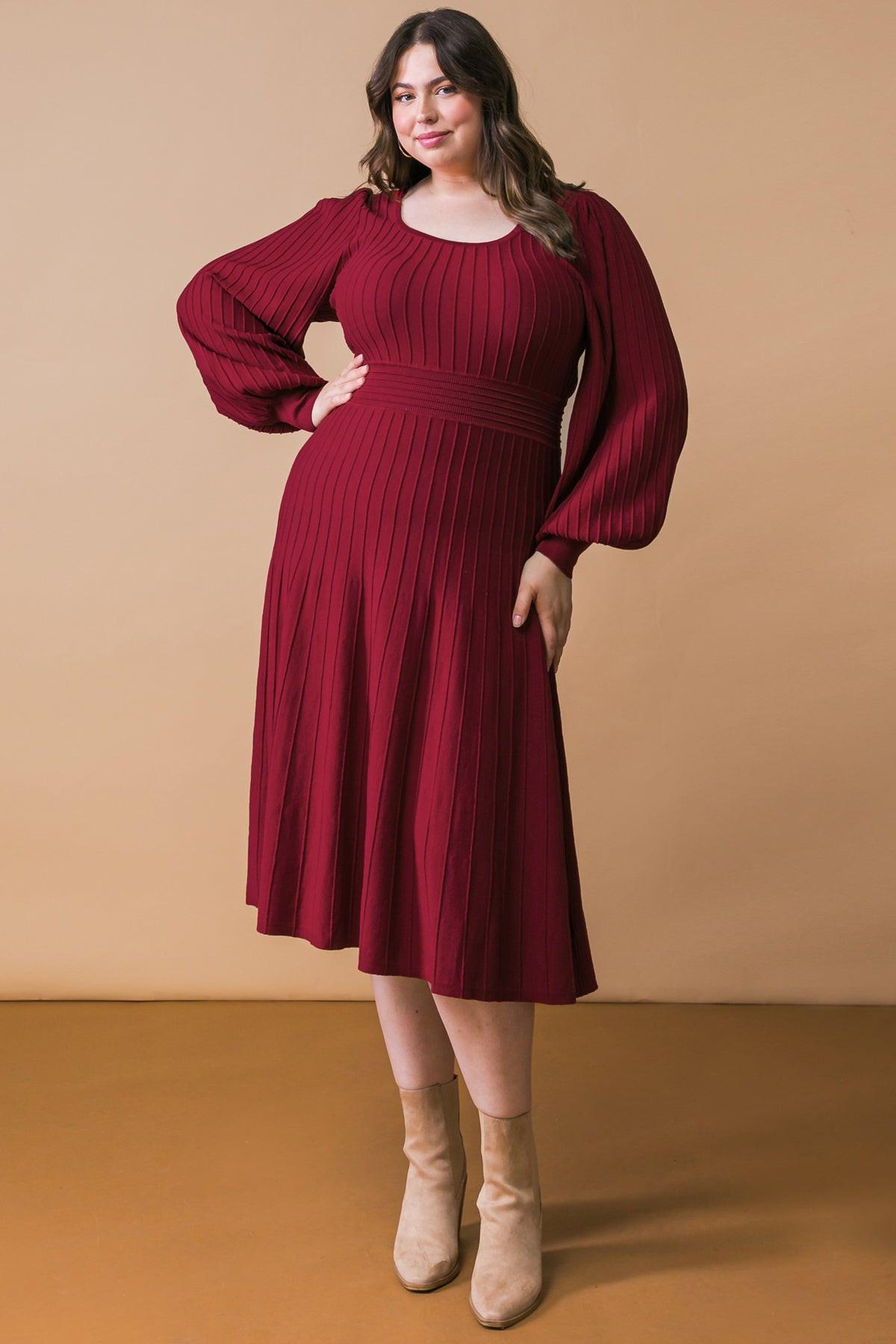 Keep Looking Up Sweater Midi Dress With U Neck And Self Sash Tie