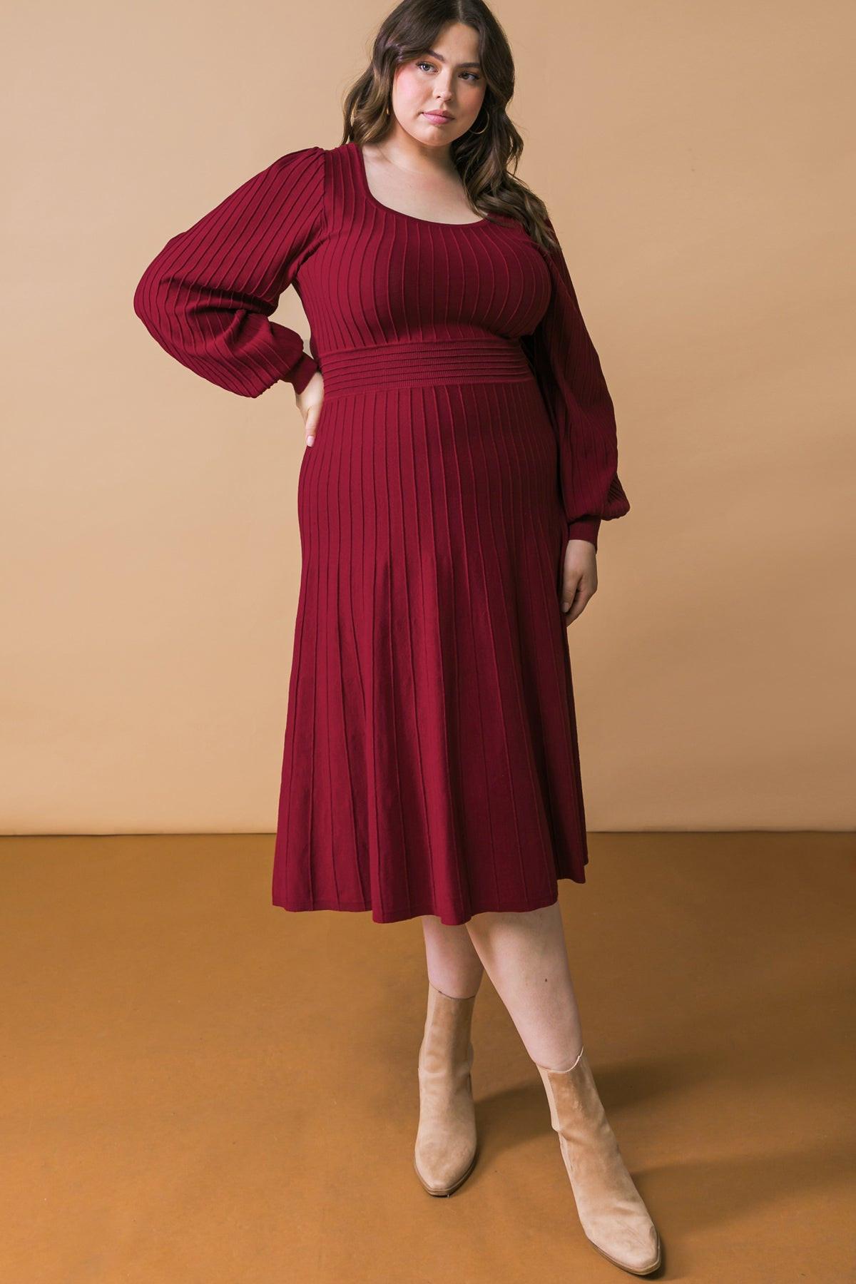 Keep Looking Up Sweater Midi Dress With U Neck And Self Sash Tie