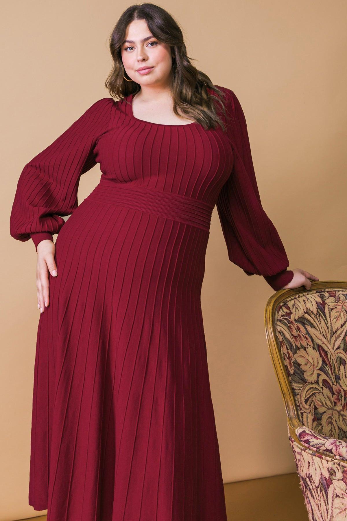Keep Looking Up Sweater Midi Dress With U Neck And Self Sash Tie
