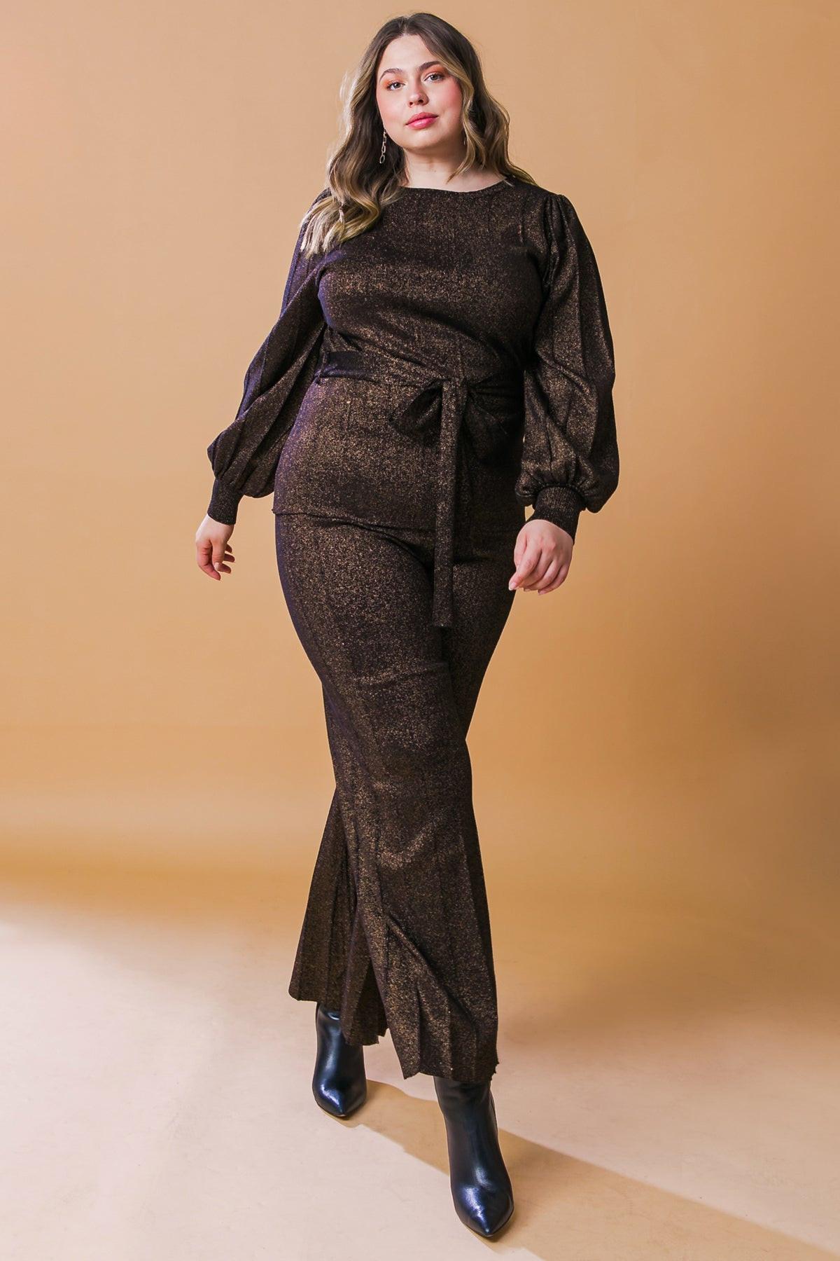 Stunning Stance Metallic Sweater Tunic and Wide Leg Pant Set