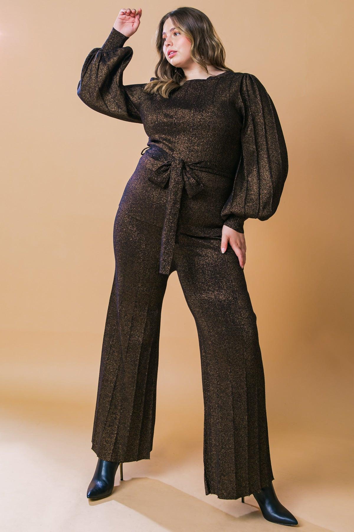 Stunning Stance Metallic Sweater Tunic and Wide Leg Pant Set