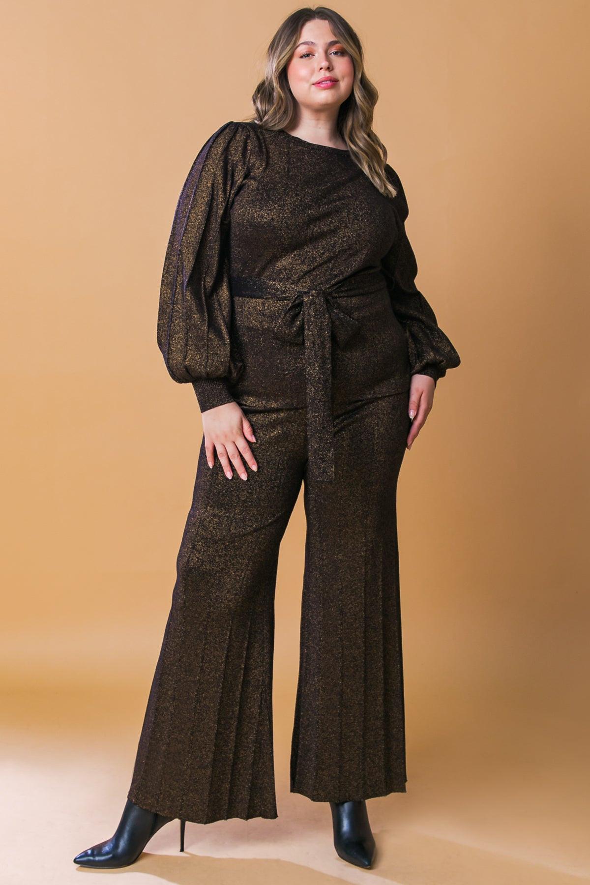 Stunning Stance Metallic Sweater Tunic and Wide Leg Pant Set
