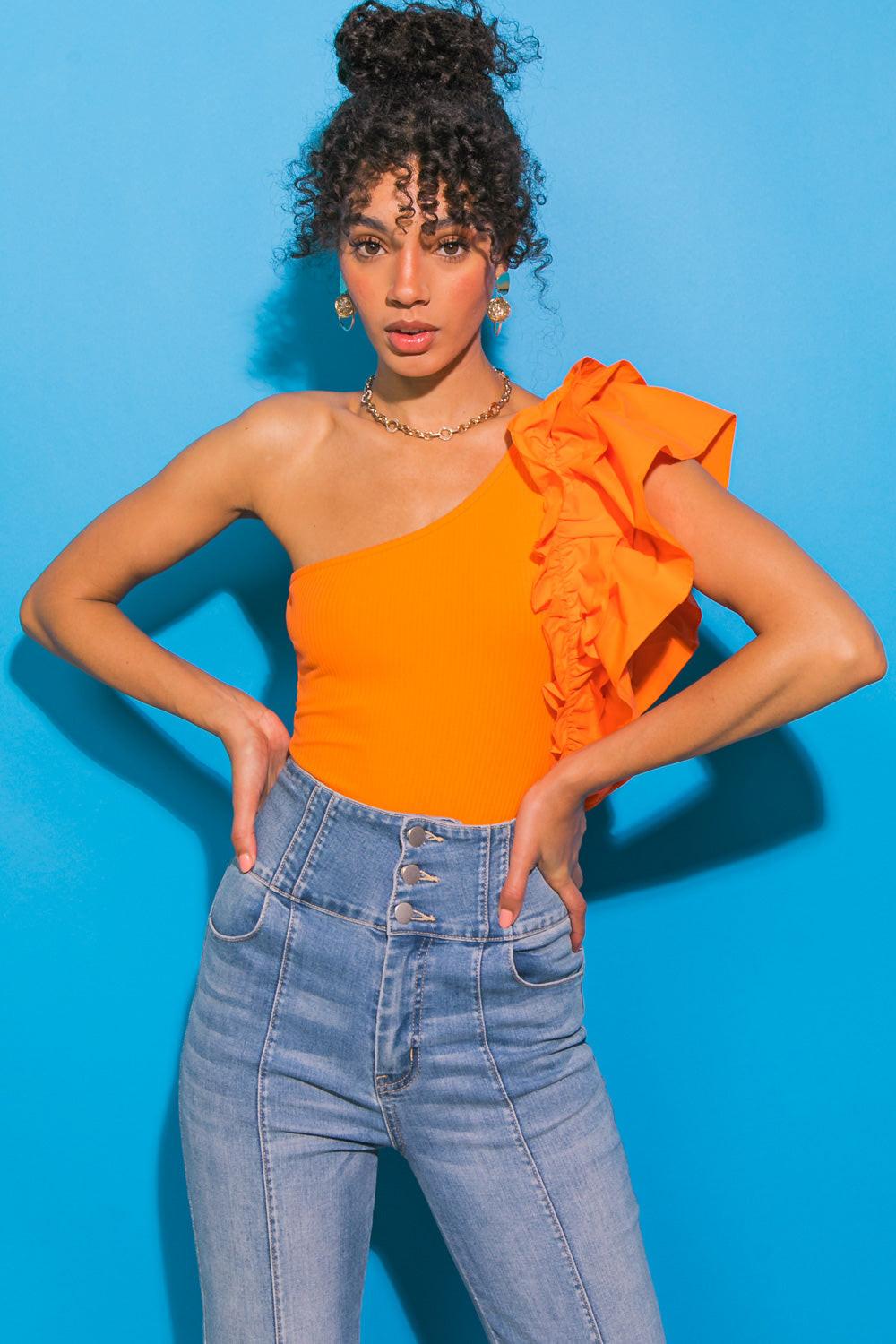 Dreamworld Off The Shoulder Woven Bodysuit With Ruffle Detailing