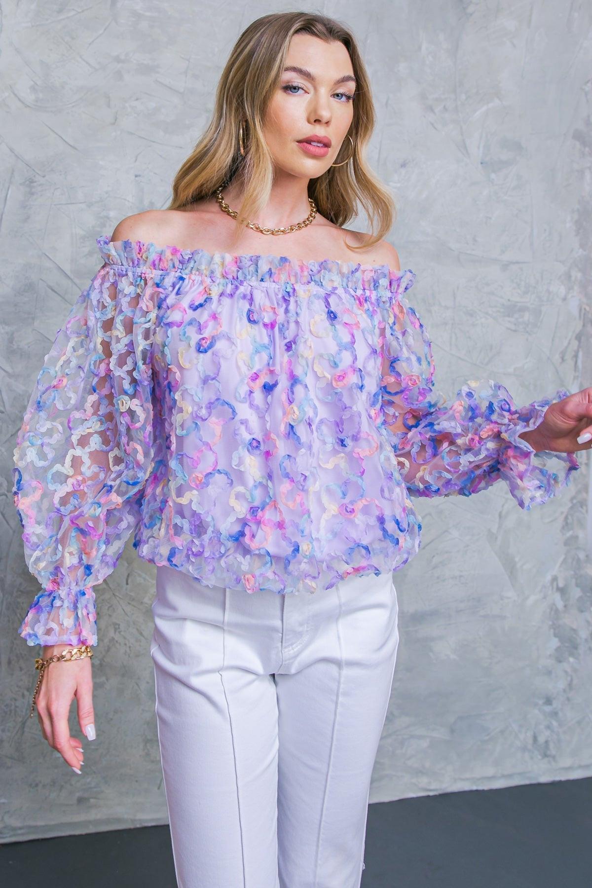 Your Heart Is Mine Novelty Top Off Shoulder Peasant Sleeve