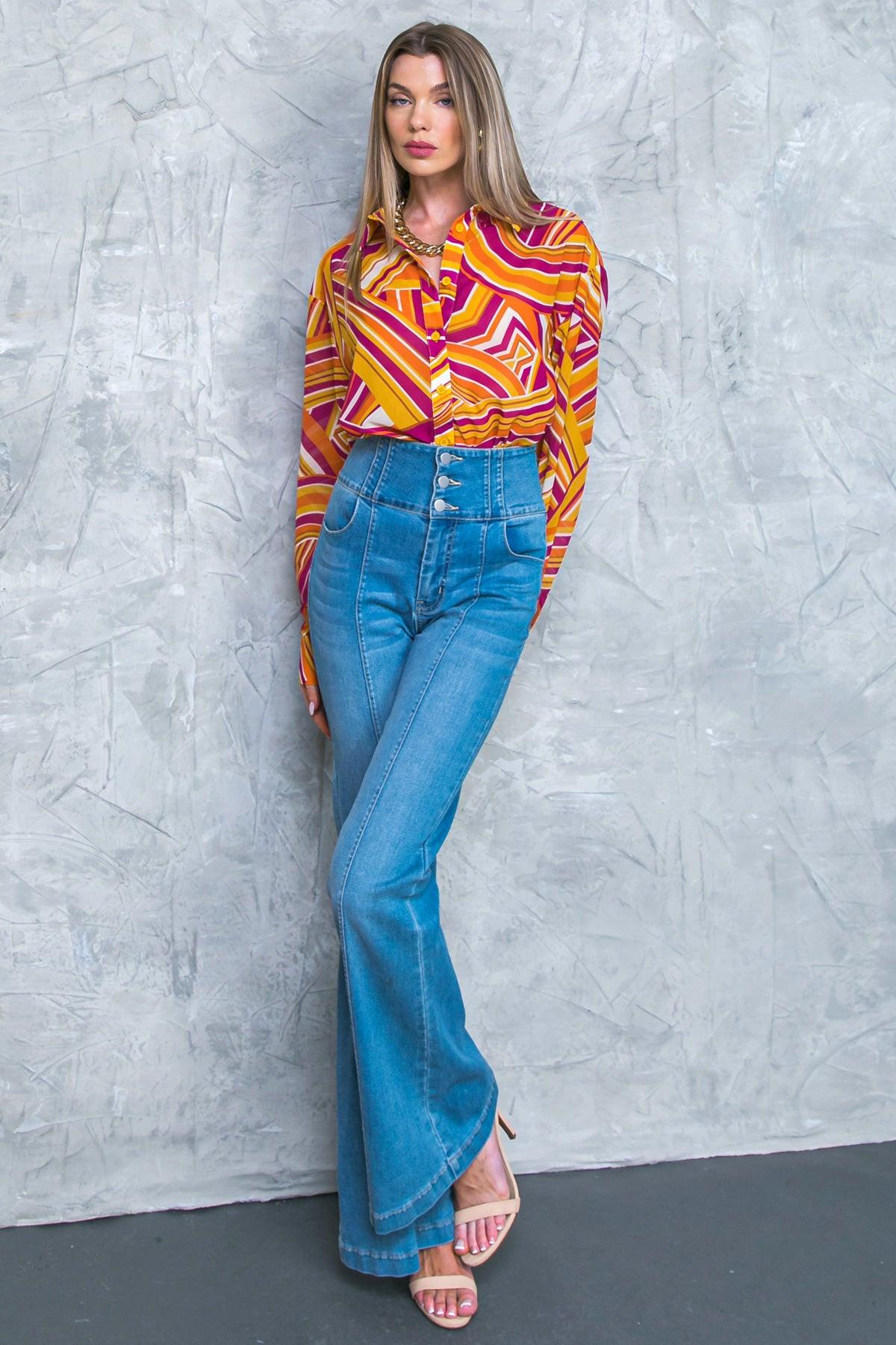 Lively Cham Woven Top Button Down With Shirt Collar