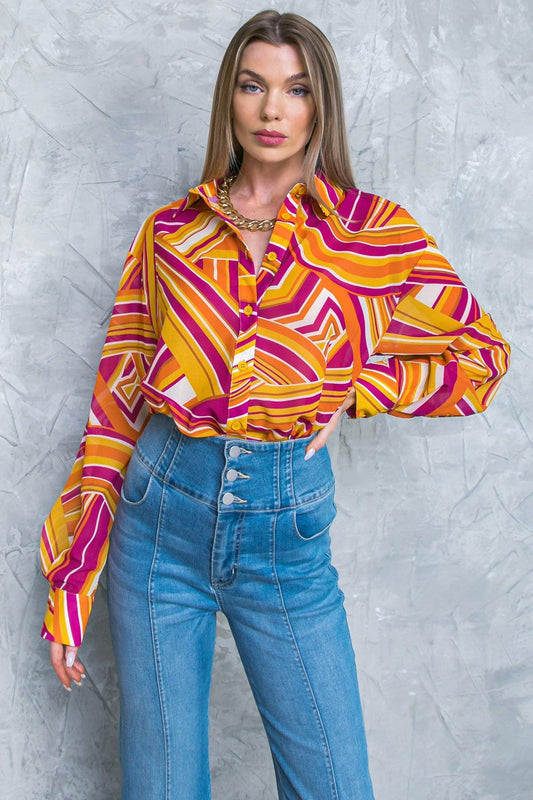 Lively Cham Woven Top Button Down With Shirt Collar