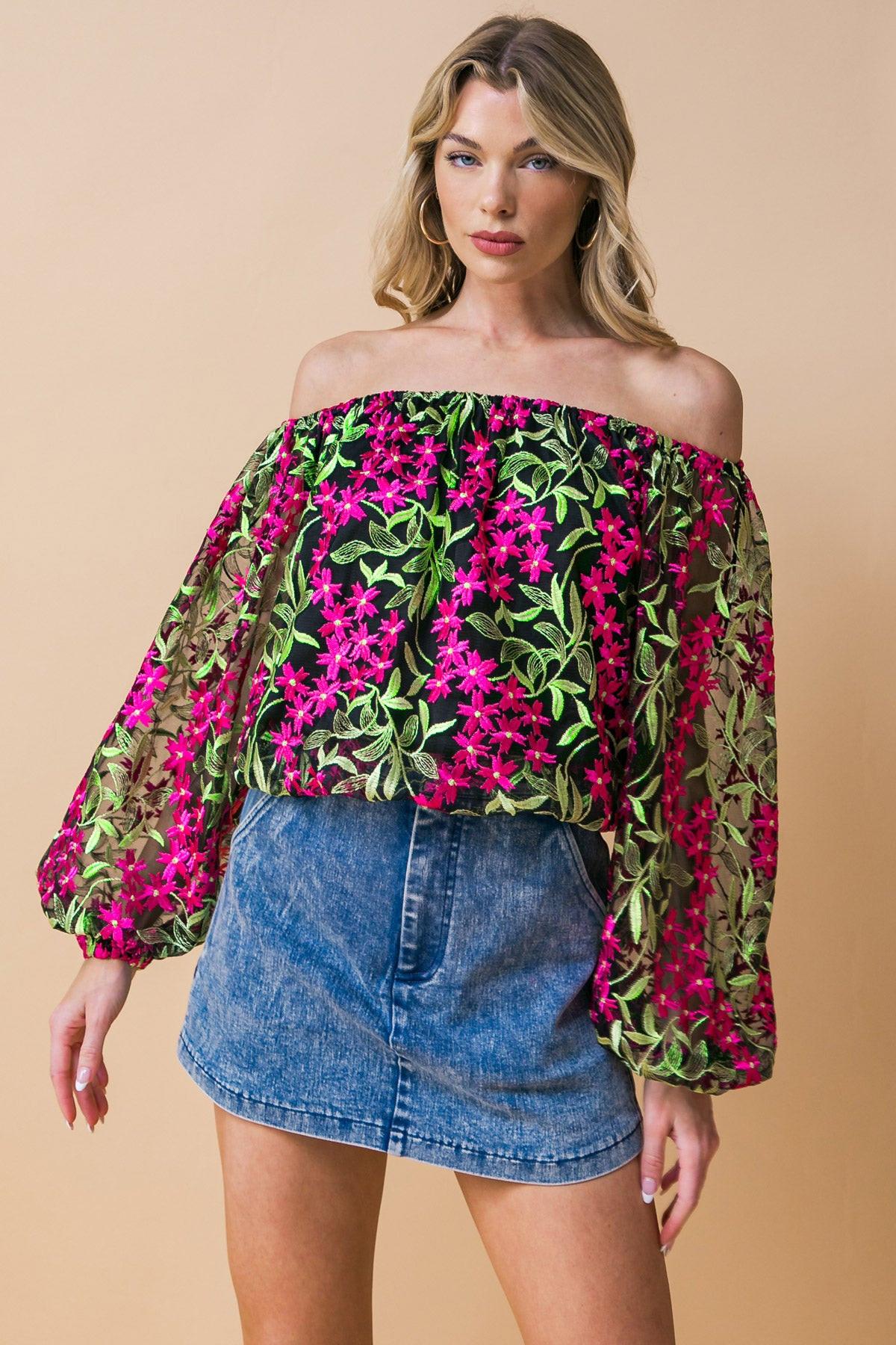 Feeling Mighty Fine Woven Top With Off Shoulder Neckline And Elasticized Waist