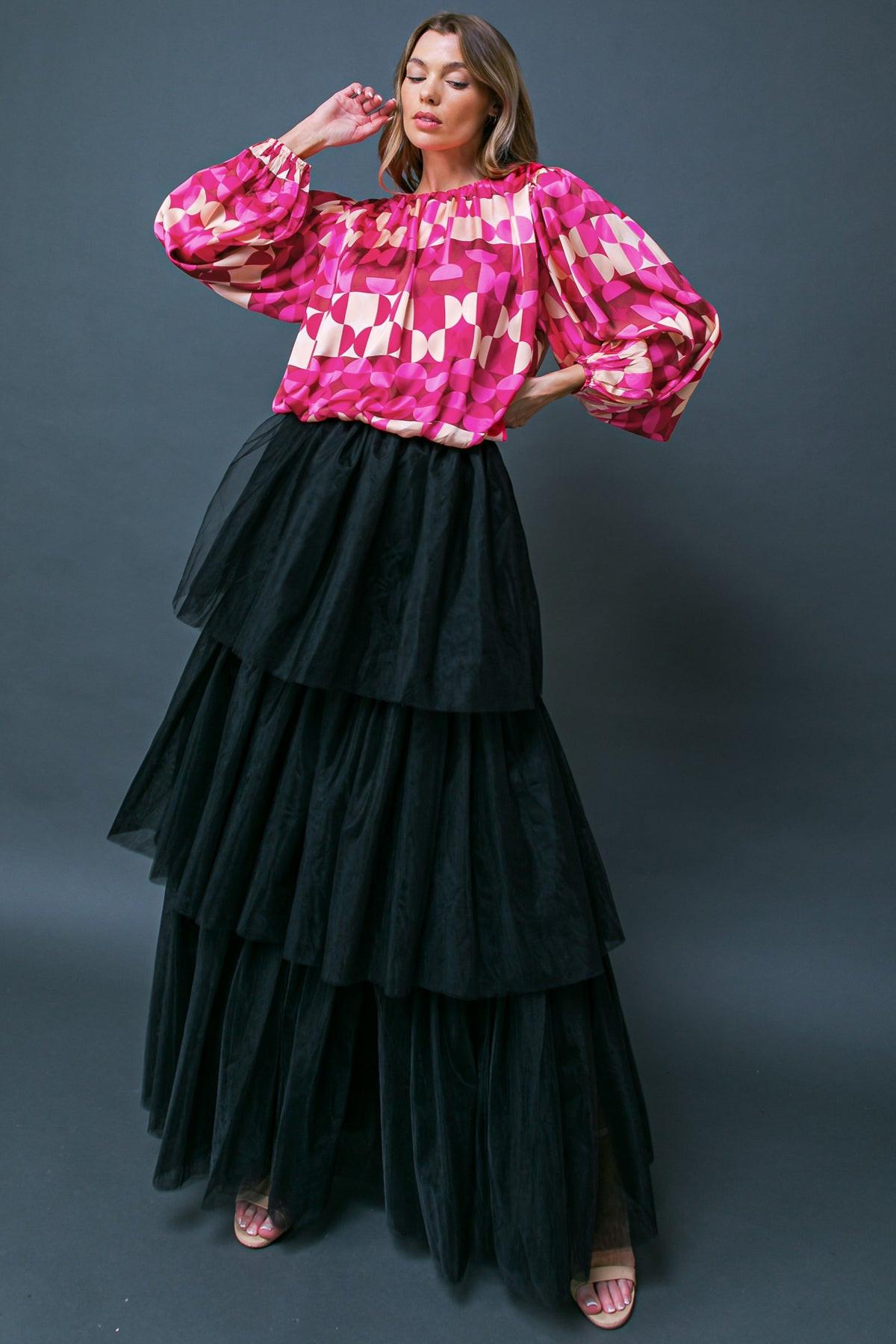 Printed Savor The Sweetness Woven Top With Round Neckline And Elastic Waist